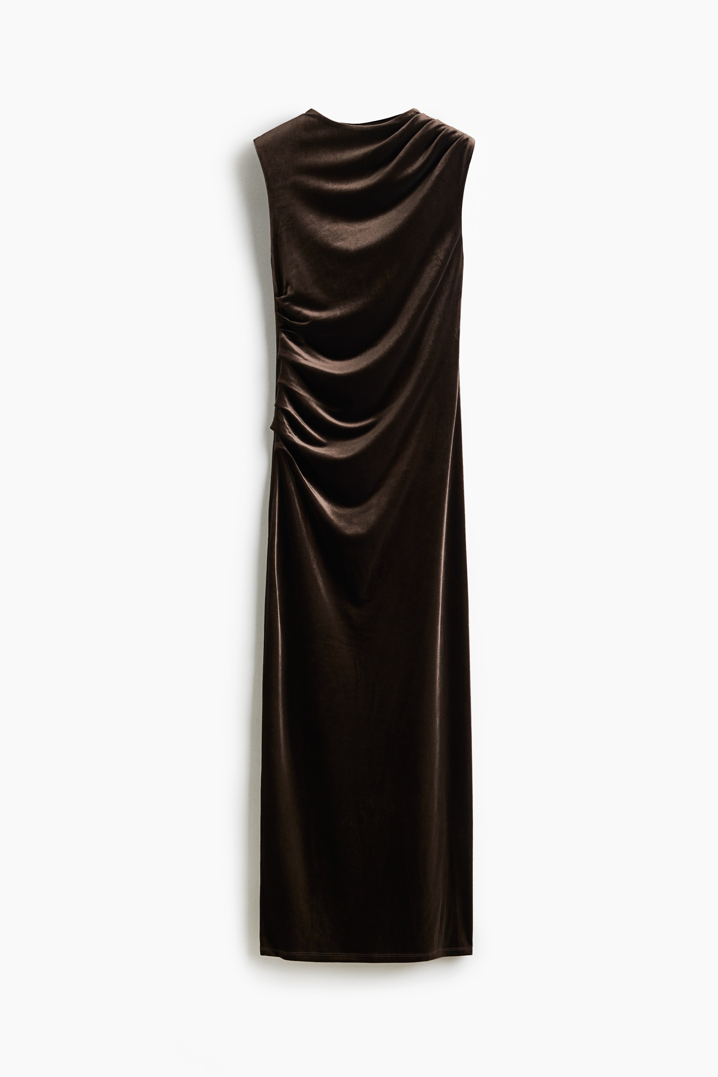 Sleeveless velour dress - Dark brown/Black