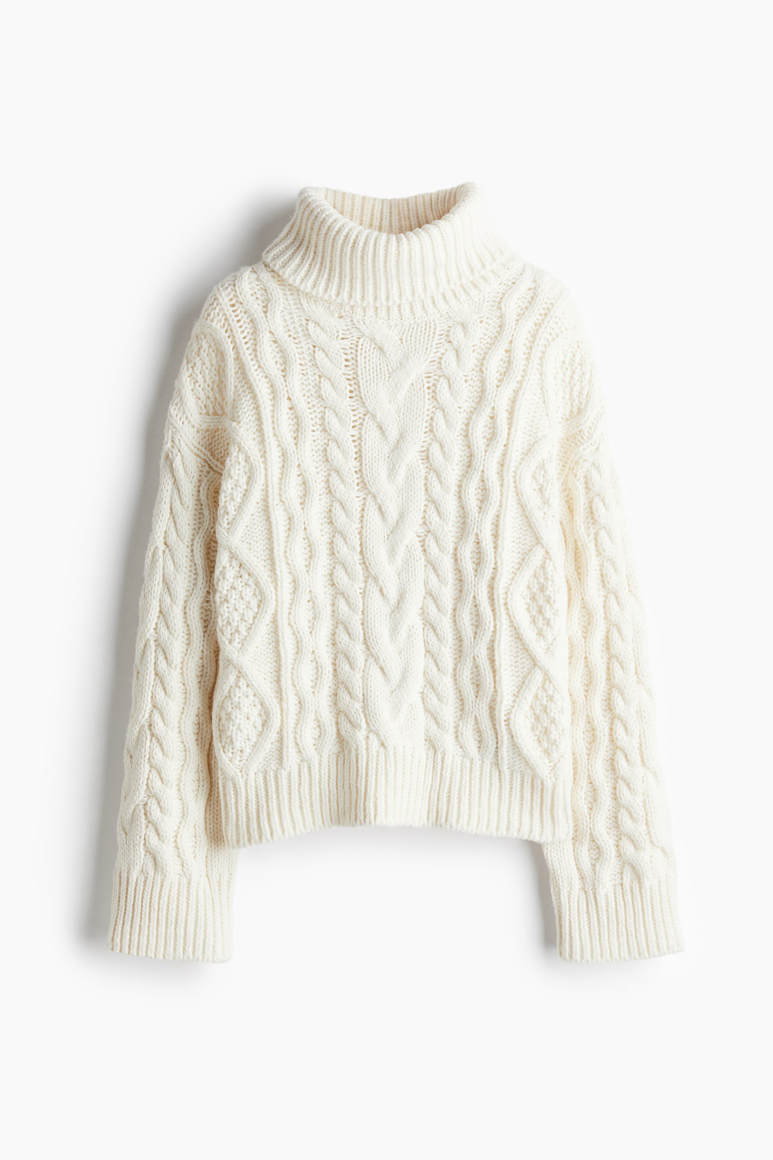 Cable-knit polo-neck jumper - White/Beige - 2