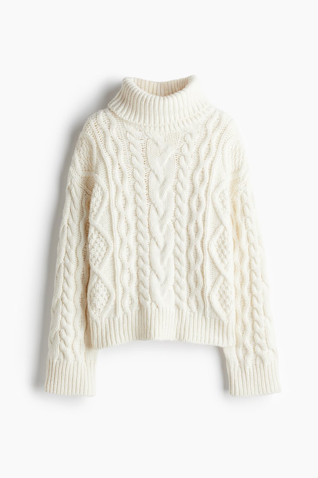 Cable-knit polo-neck jumper - White - 1