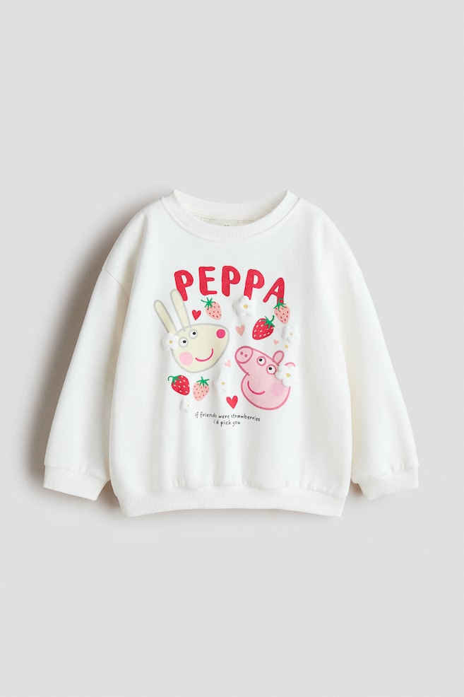 Printed Sweatshirt - White/Peppa Pig/White/Hello Kitty/Cream/Hello Kitty/Cream/Bluey/Cream/Hello Kitty/Light beige/Lilo & Stitch/White/Minnie Mouse/Light blue/Hello Kitty/Light blue/Cinnamoroll/Light purple/Hello Kitty/Light purple/pink/Pink/Hello Kitty/Gray melange/Lilo & Stitch/Turquoise/Gabby's Dollhouse - 1