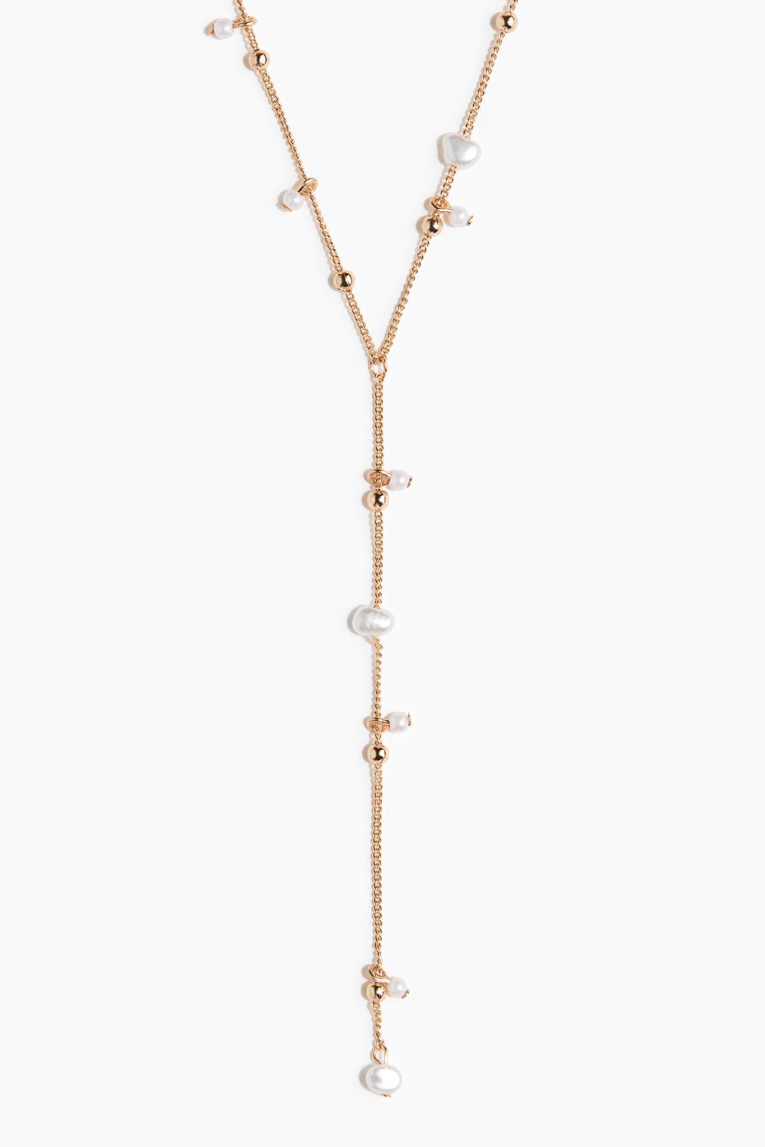Y-shaped necklace - Gold-coloured/White - 2