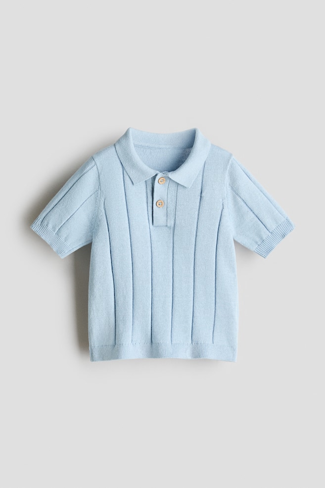 Knit Polo Shirt - Light blue/Light green/Cream/White/blue striped - 1
