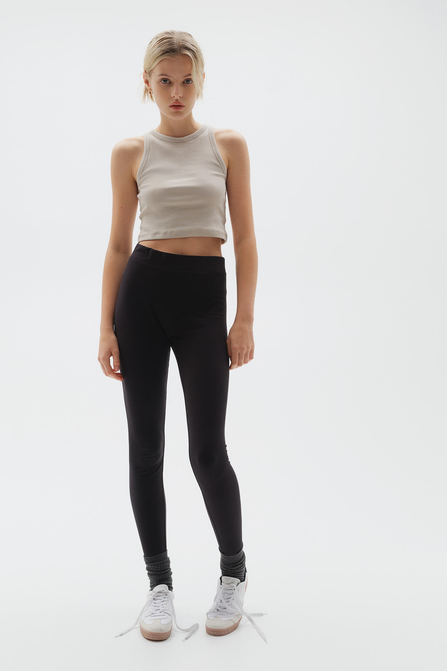 High-waisted leggings - Black/Dark grey/Light greige/Black/Light grey marl/Dark brown - 6