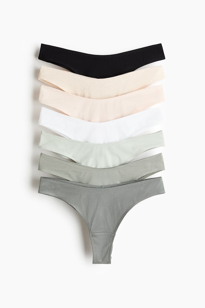 Pack de 7 bragas Brazilian de algodón - Negro/Verde claro/Beige claro/Negro/Azul claro/Floral/Beige jaspeado/Azul empolvado/Turquesa claro/Blanco - 1