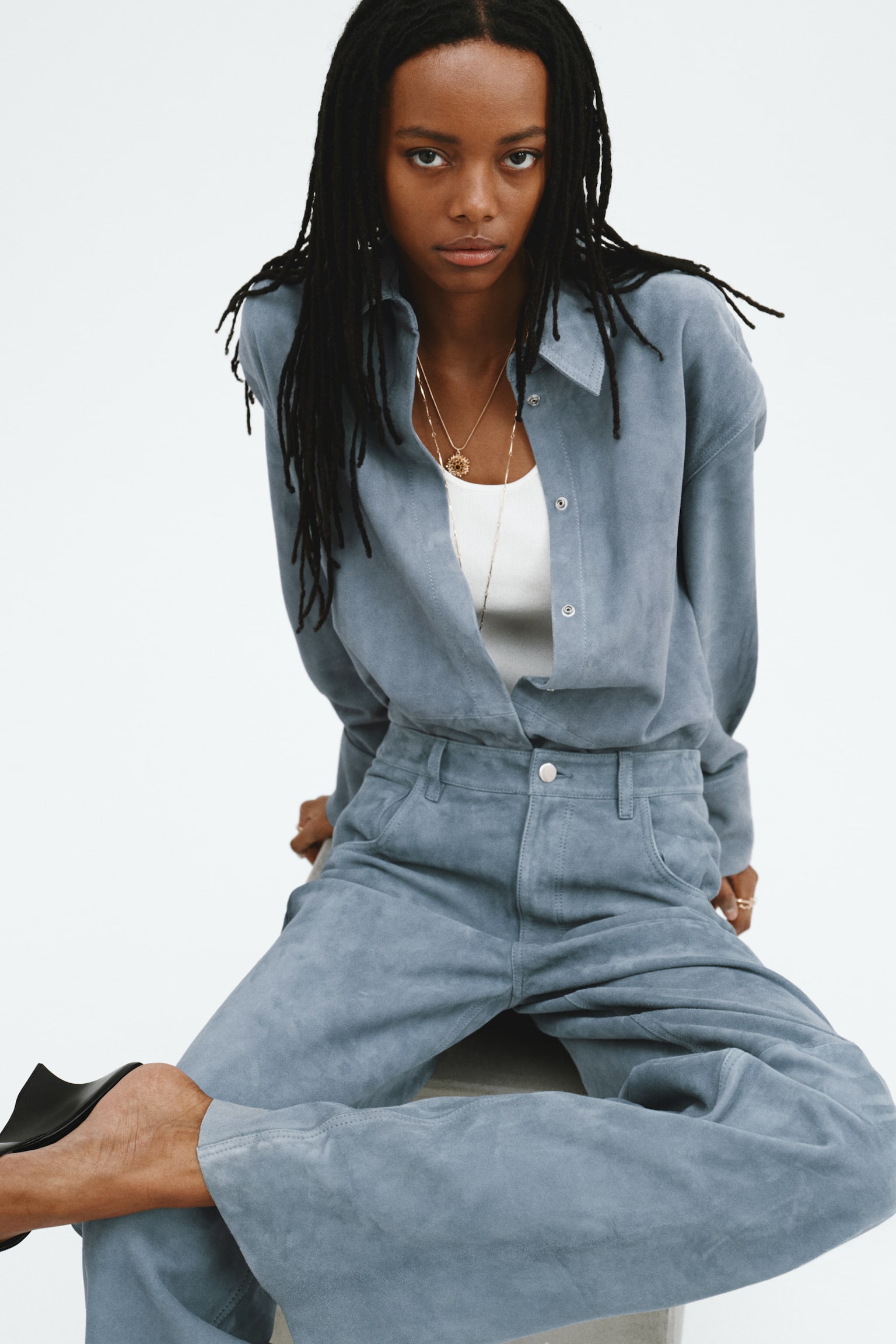 Suede trousers - Dusty blue - 6