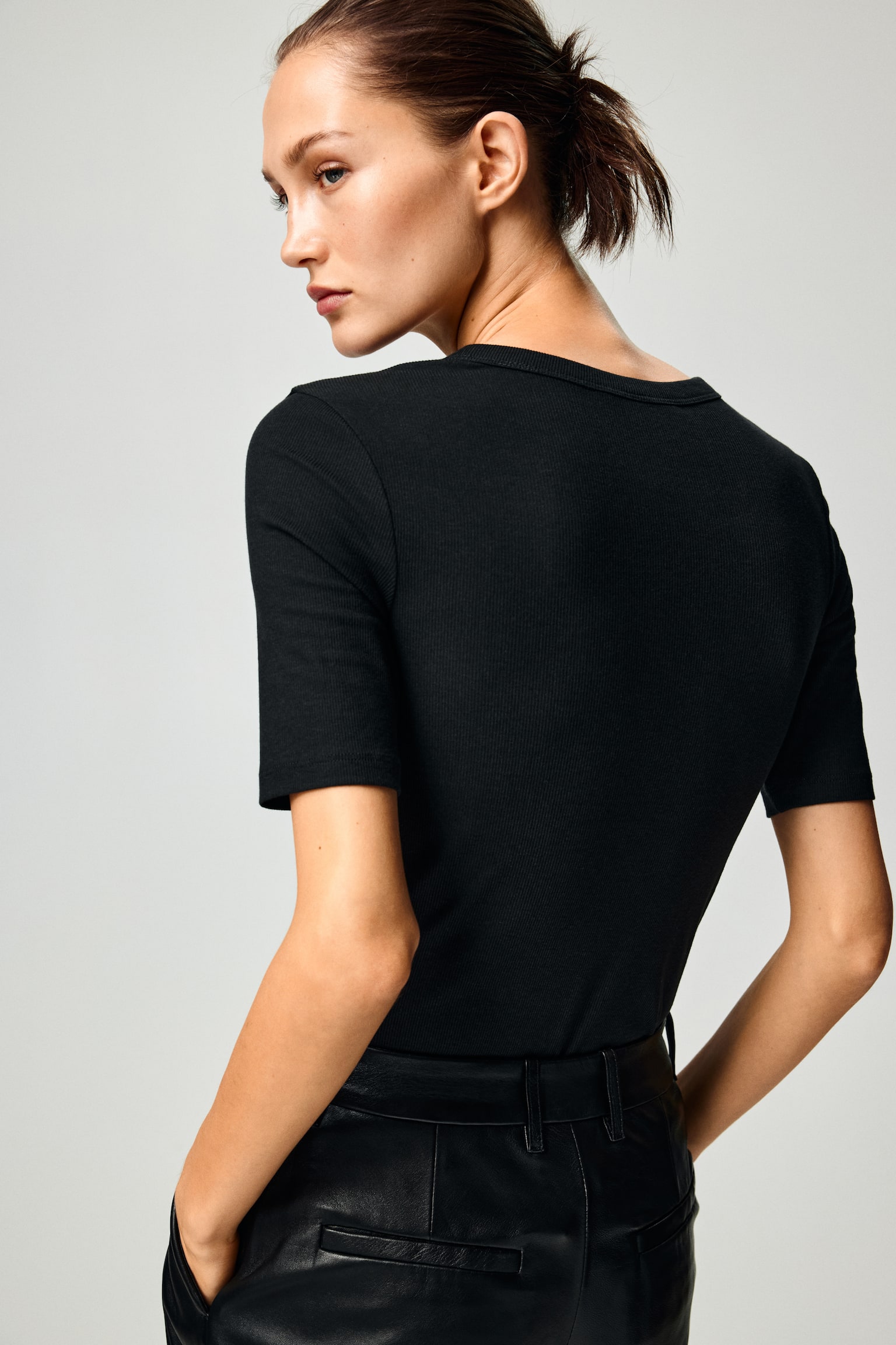 Ribbed T-shirt - Black/Cream/Grey marl - 3