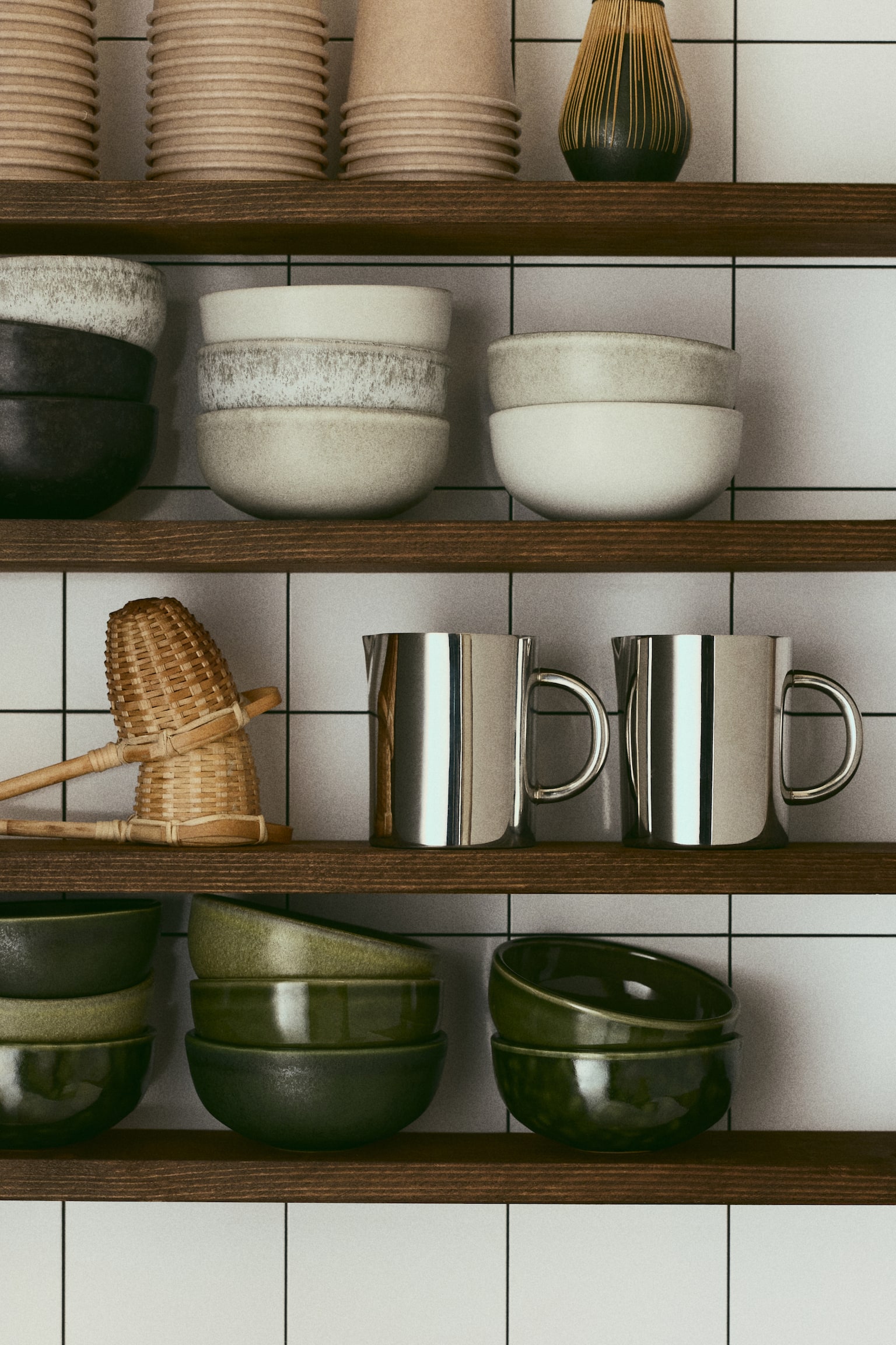 4-pack stoneware bowls - Light grey/Beige/Dark green - 2