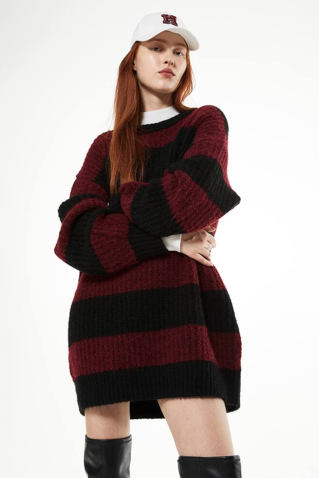 Oversized rib-knit jumper - Dark red/Striped/Black/Striped/Dark grey/Beige striped - 1