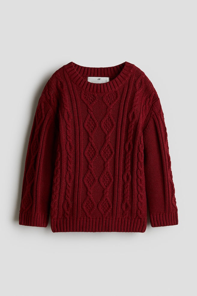 Jersey en punto trenzado - Rojo/Beige claro - 1