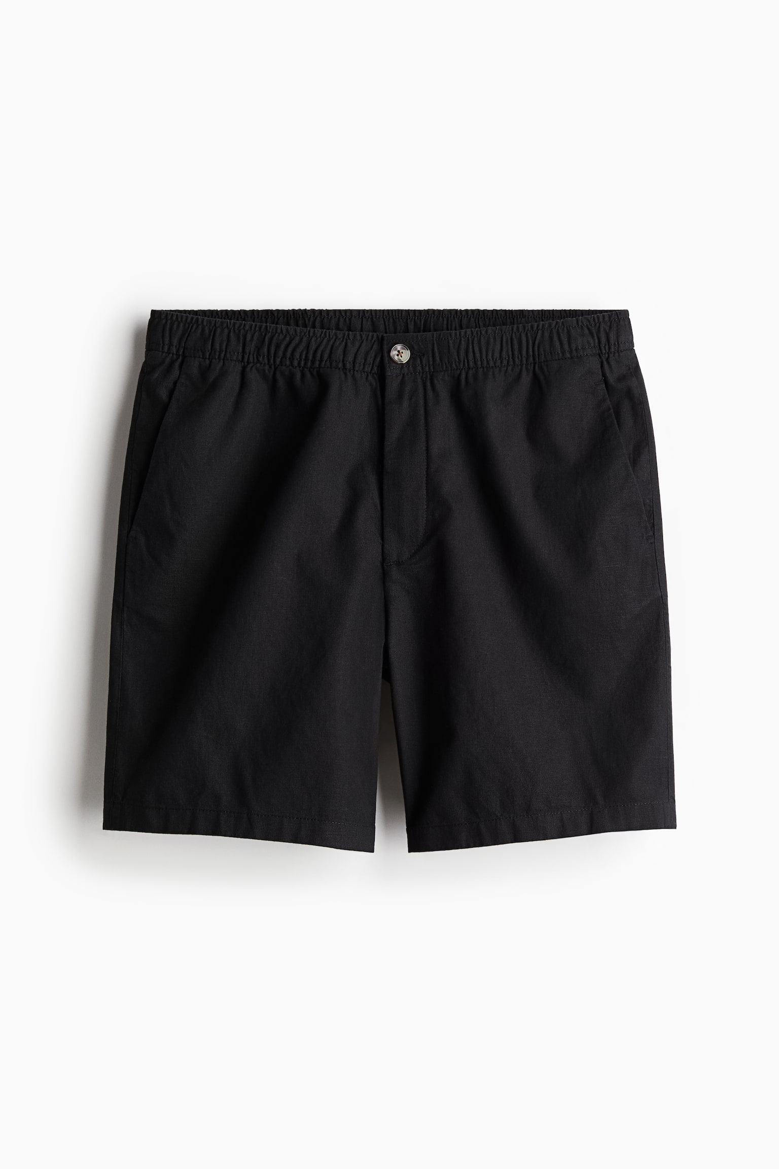 Regular Fit Linen-blend shorts - Black/Light beige/White - 2