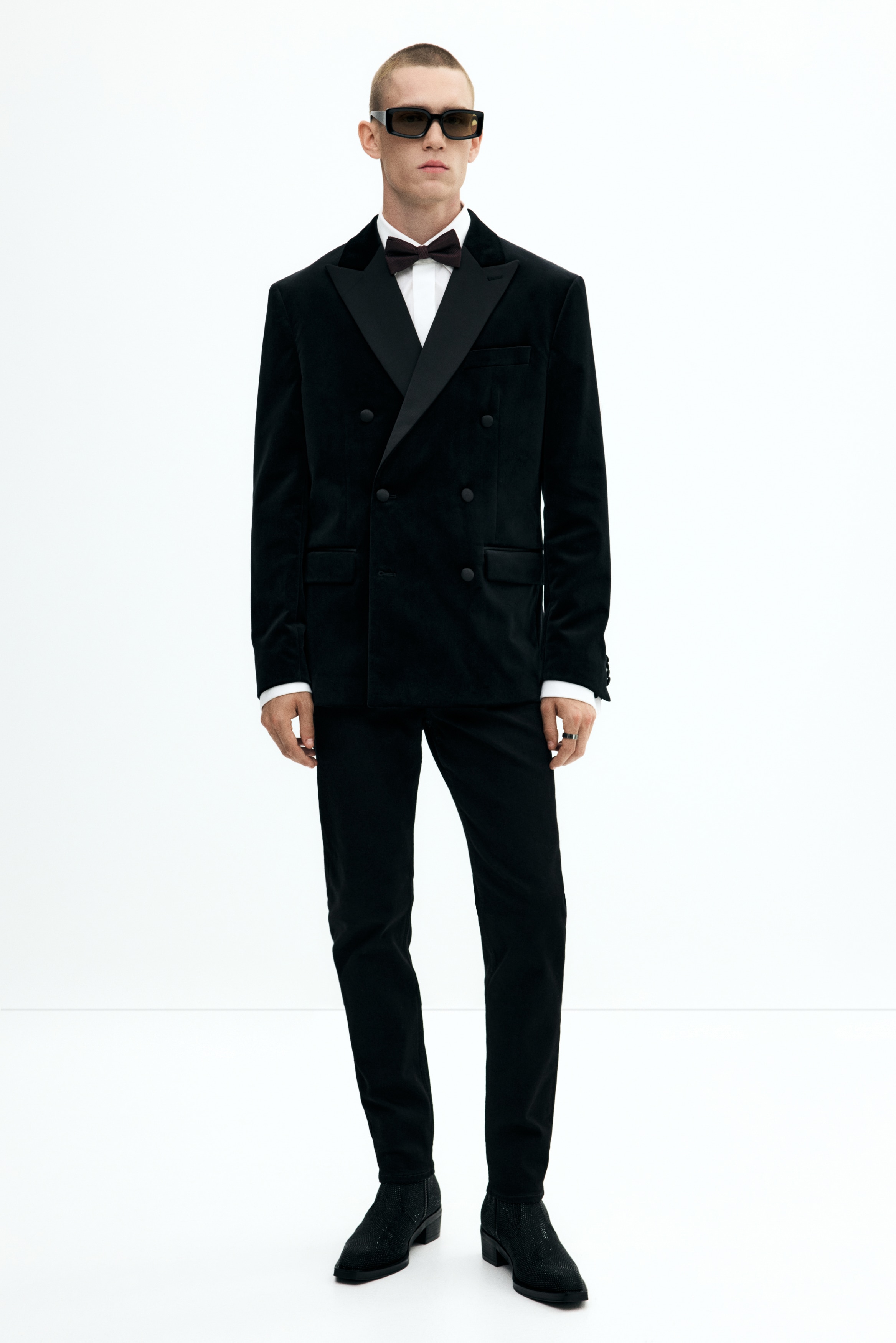 Regular Fit Double-breasted velvet jacket