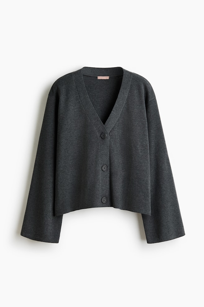 Fine-Knit Cardigan - Dark gray melange/Gray melange/Light beige melange - 1