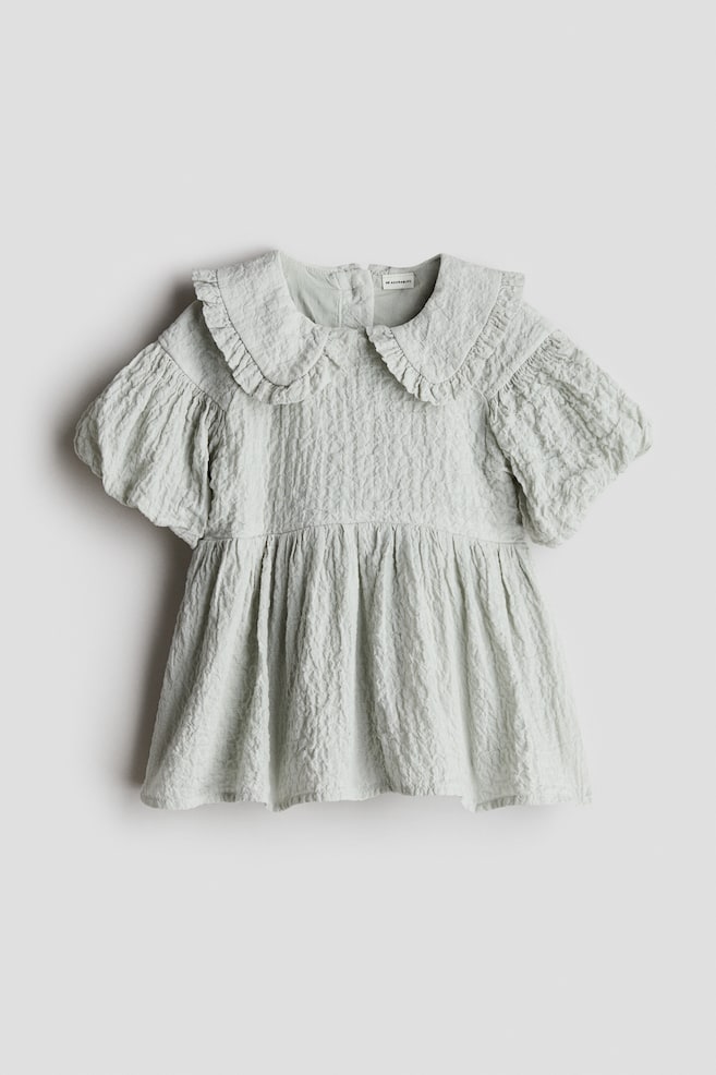 Puff-sleeved cotton dress - Light khaki green - 1