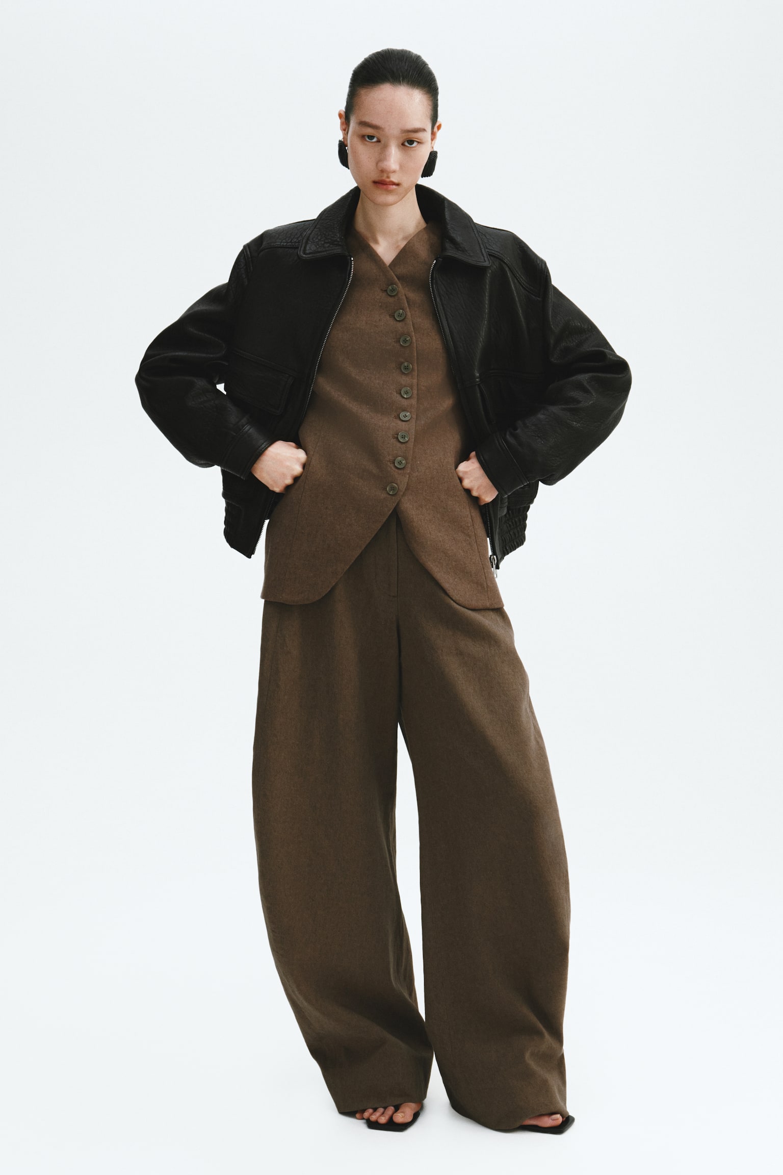 Linen-blend balloon trousers - Dark mole - 1