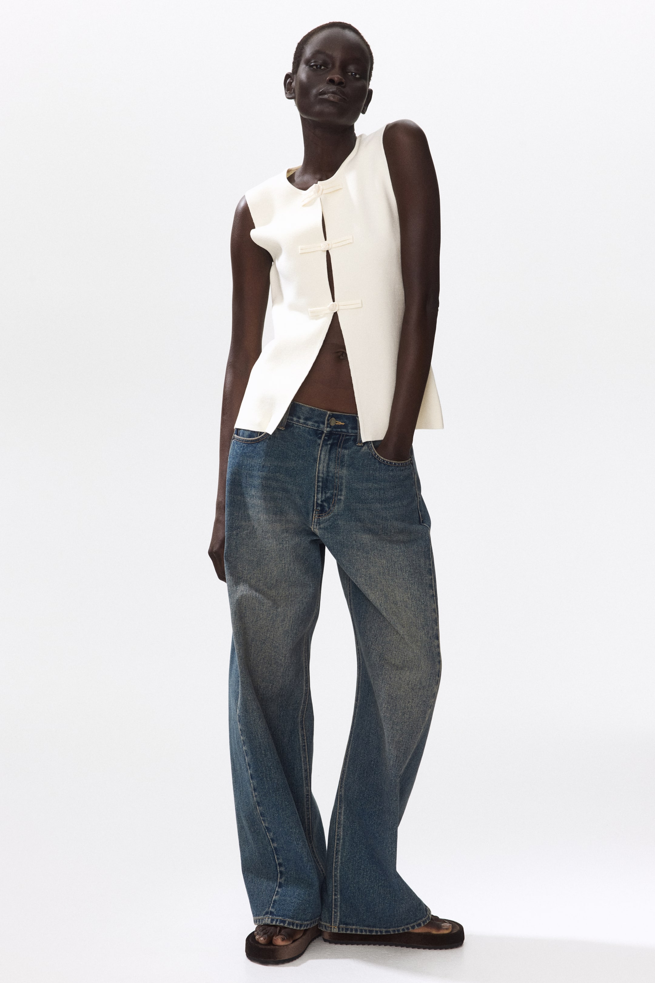 Sleeveless Button-Front Top