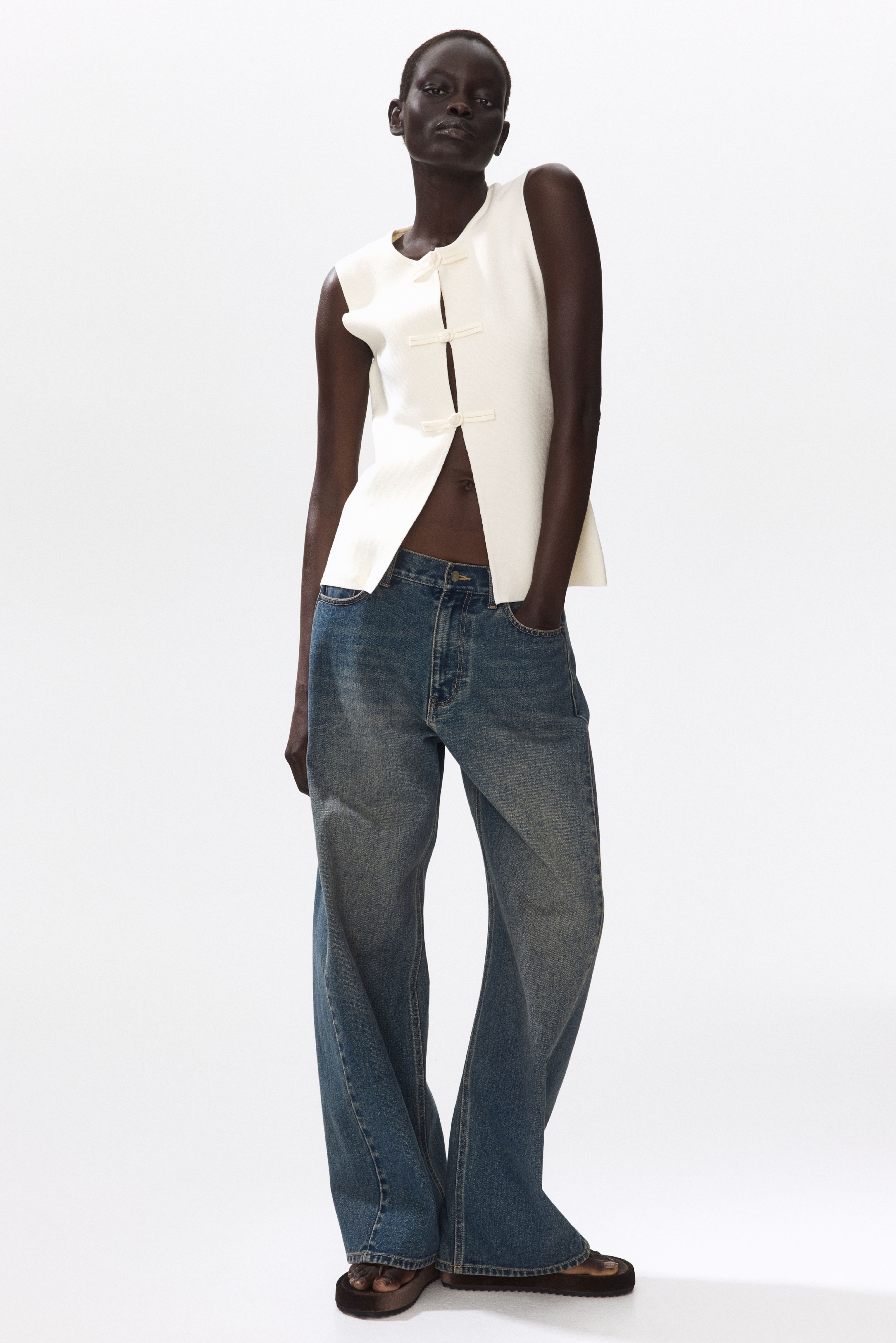 Sleeveless Button-Front Top