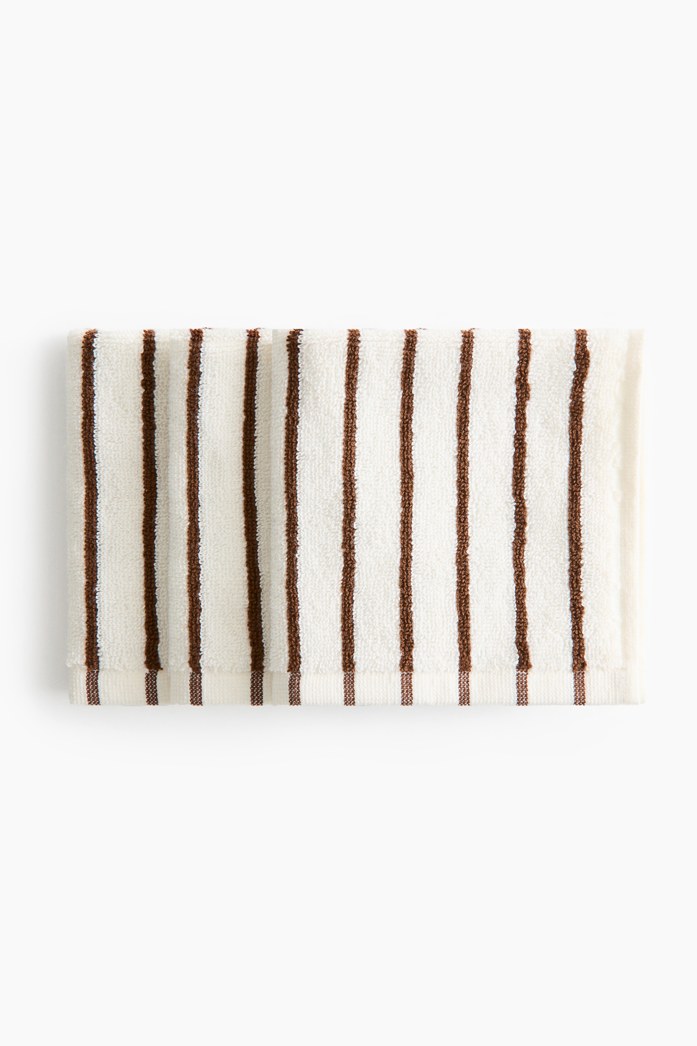 3-Pack Cotton Terry Washcloths-White/brown striped