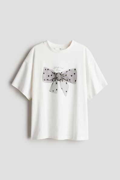 Oversized T-Shirt mit Printmotiv - Rundausschnitt - Kurzarm - Weiß  