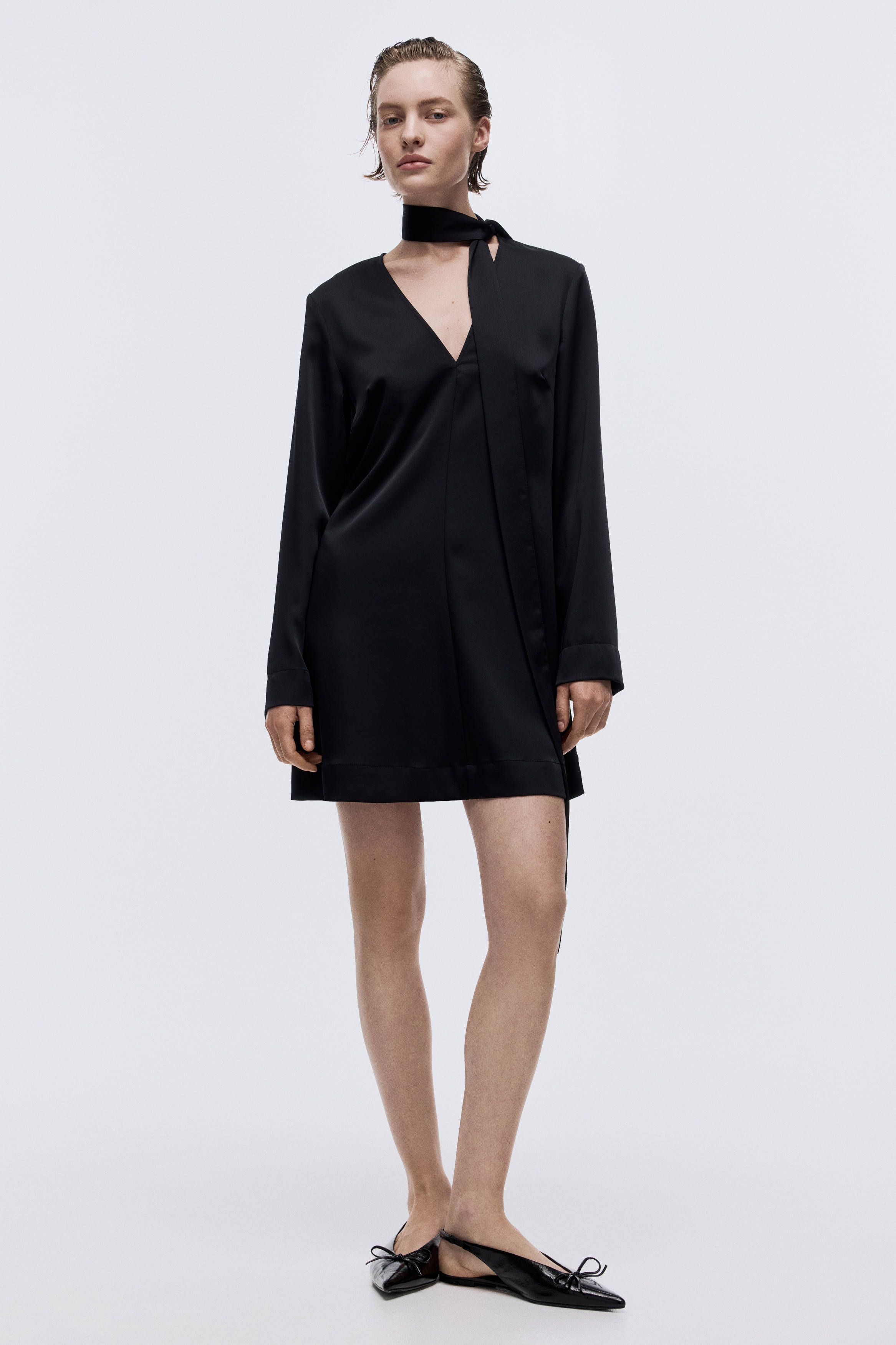 Scarf-detail satin dress