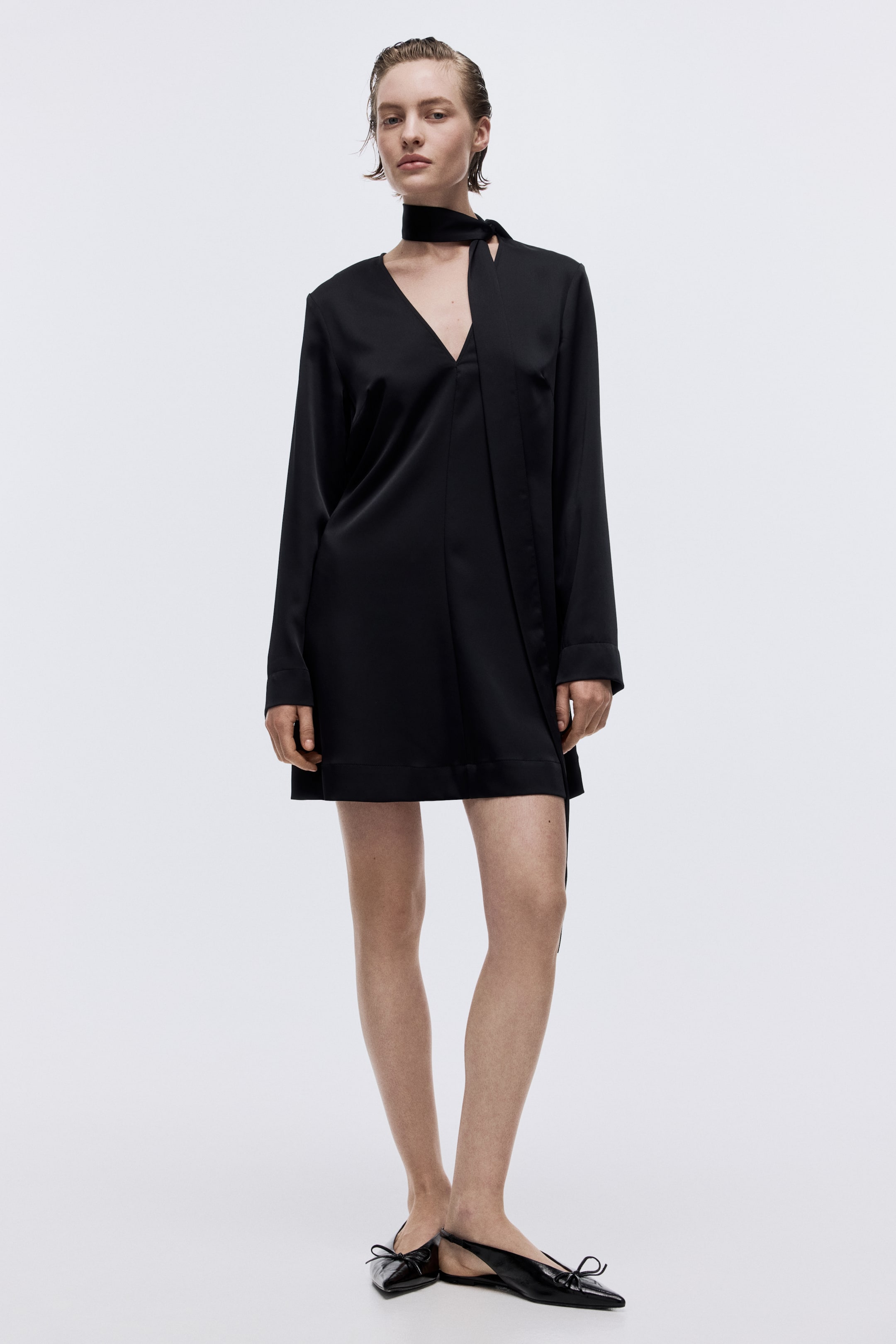 View larger image: Scarf-detail satin dress - Black - Ladies | H&M IN 2