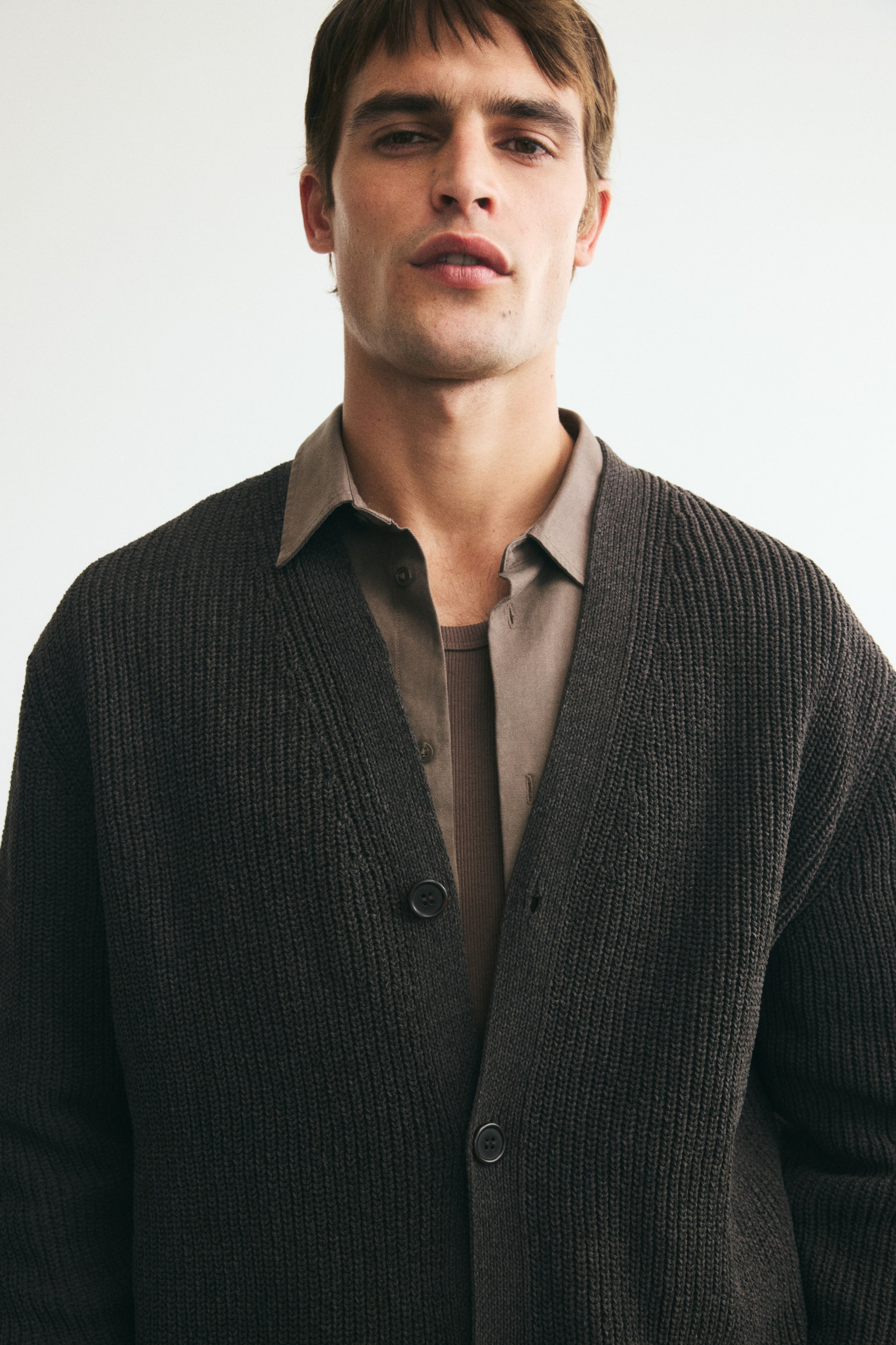 Relaxed Fit Patent-knit chenille cardigan