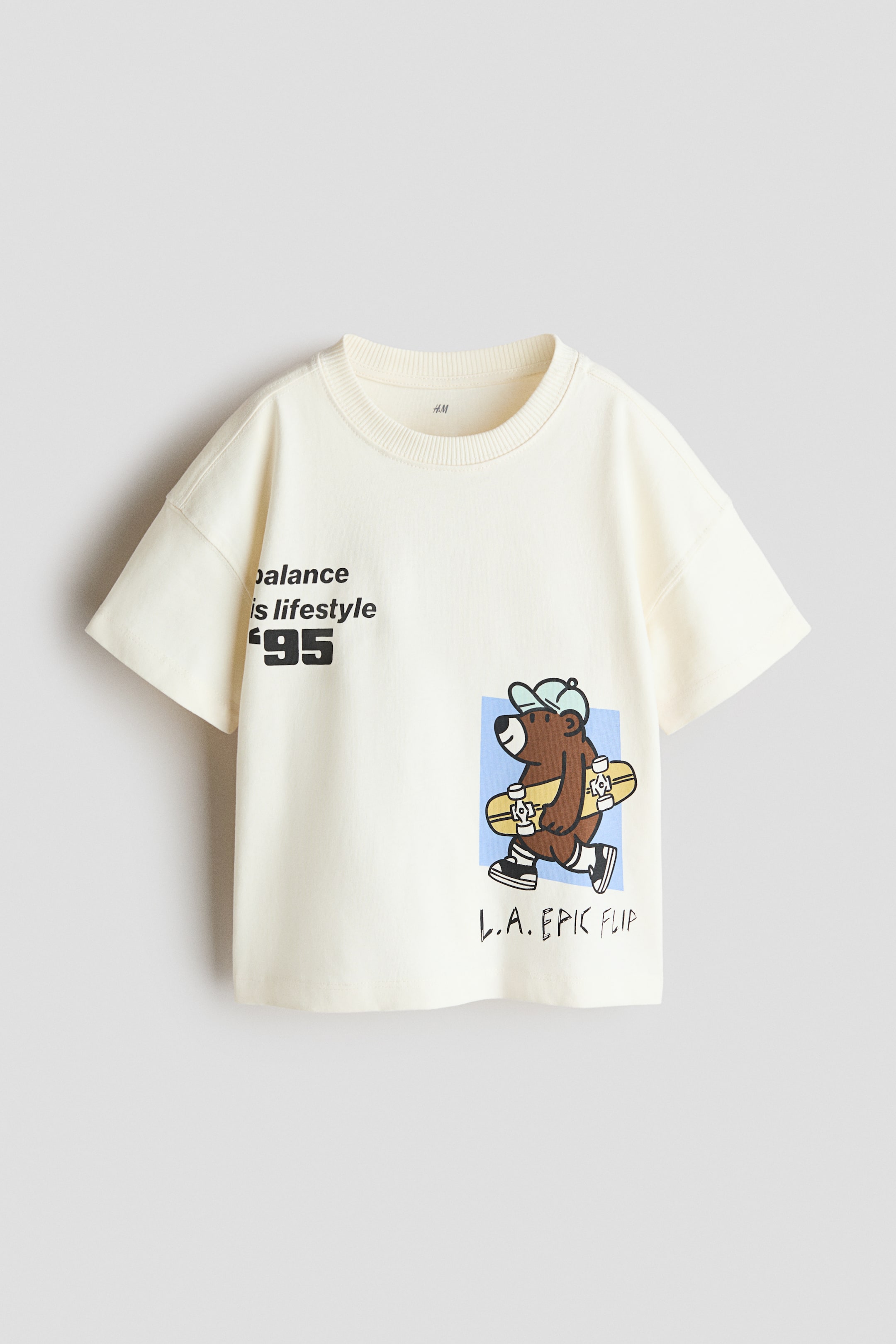 View larger image: Printed cotton T-shirt - Cream/Skateboard - Kids | H&M 1