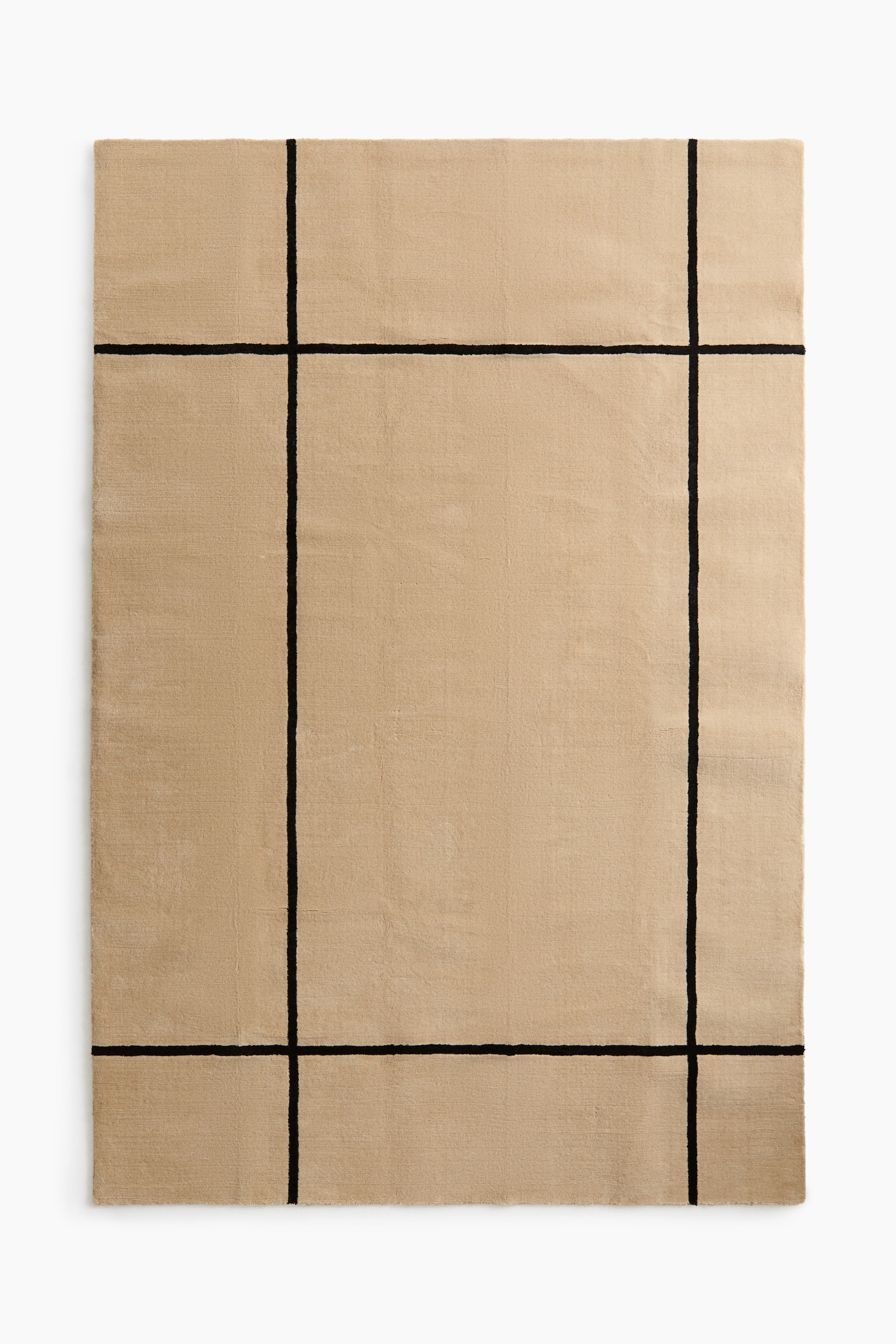 Grand tapis en laine mélangée - Beige/motif quadrillé