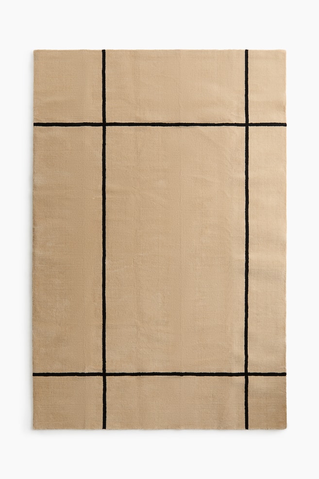 Large Wool-Blend Rug - Beige/grid pattern/Dark brown/grid pattern - 1