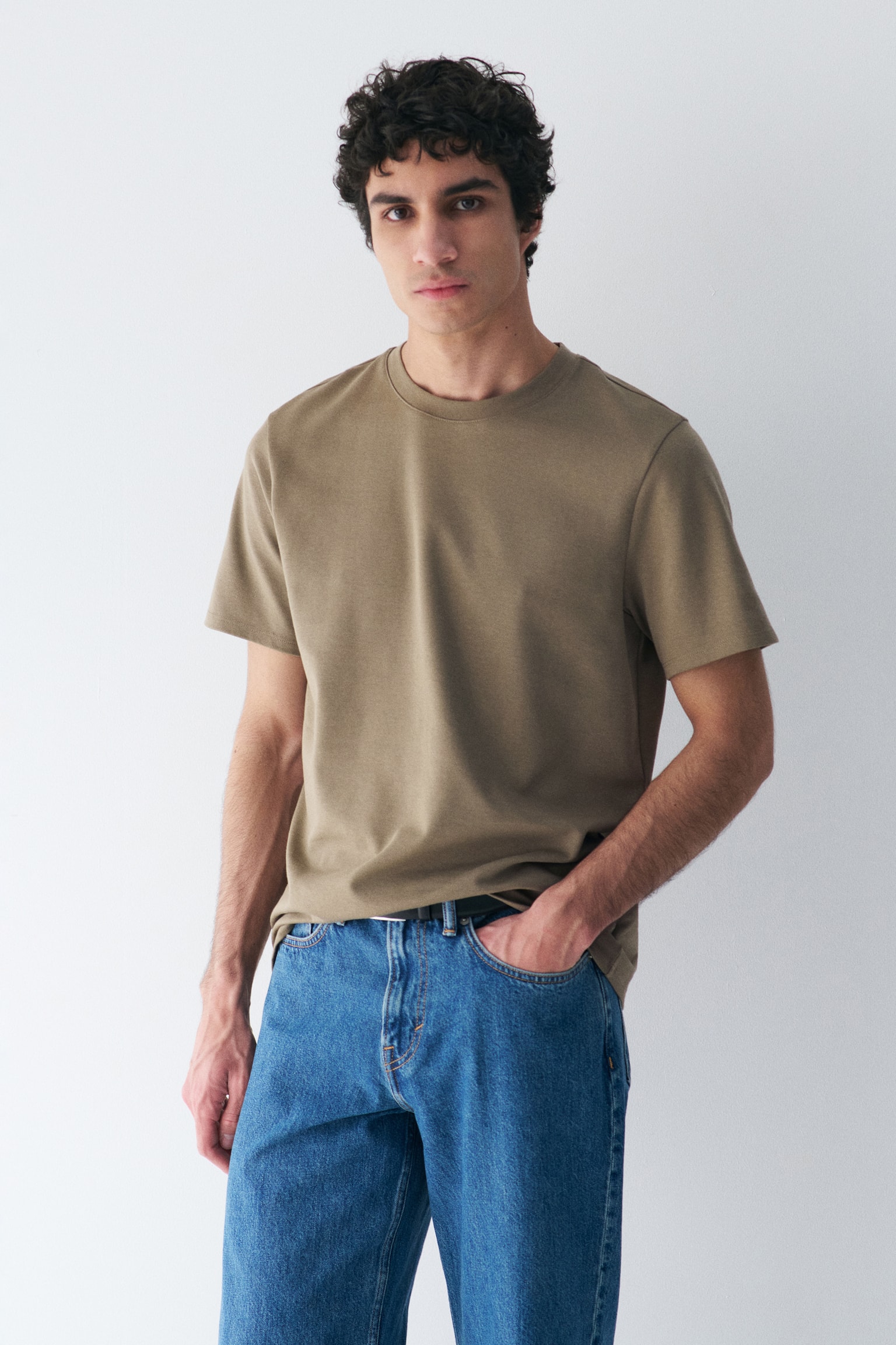 Cooling Regular Fit T-Shirt-Dark beige - 4