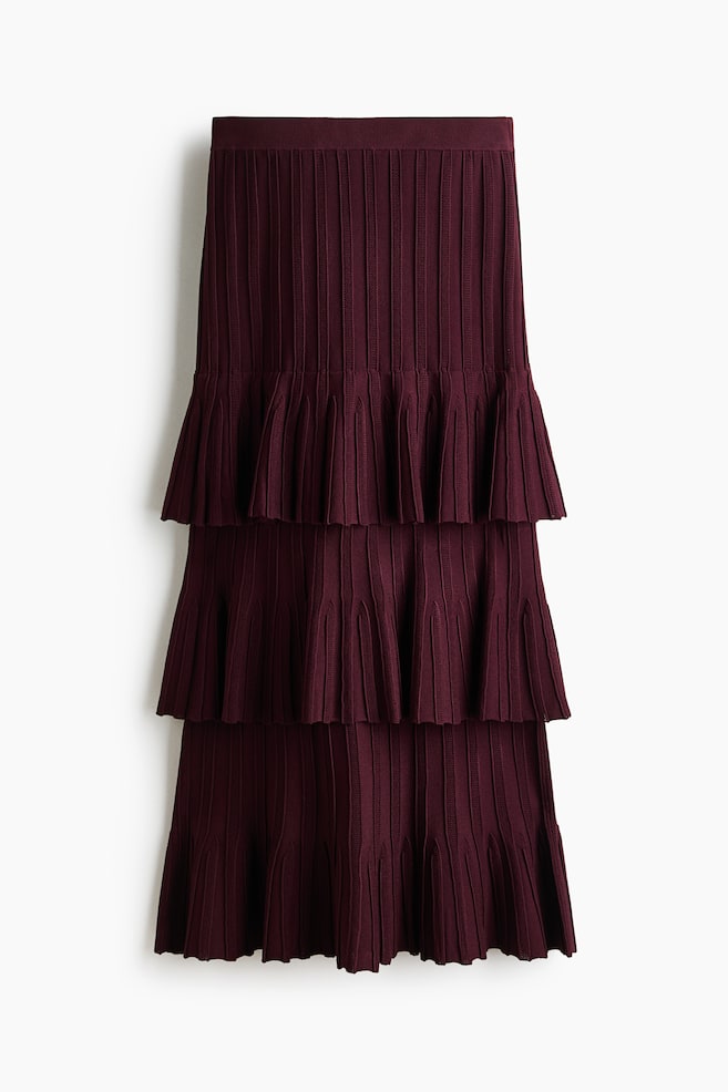 Tiered Ribbed Skirt - Burgundy - 1