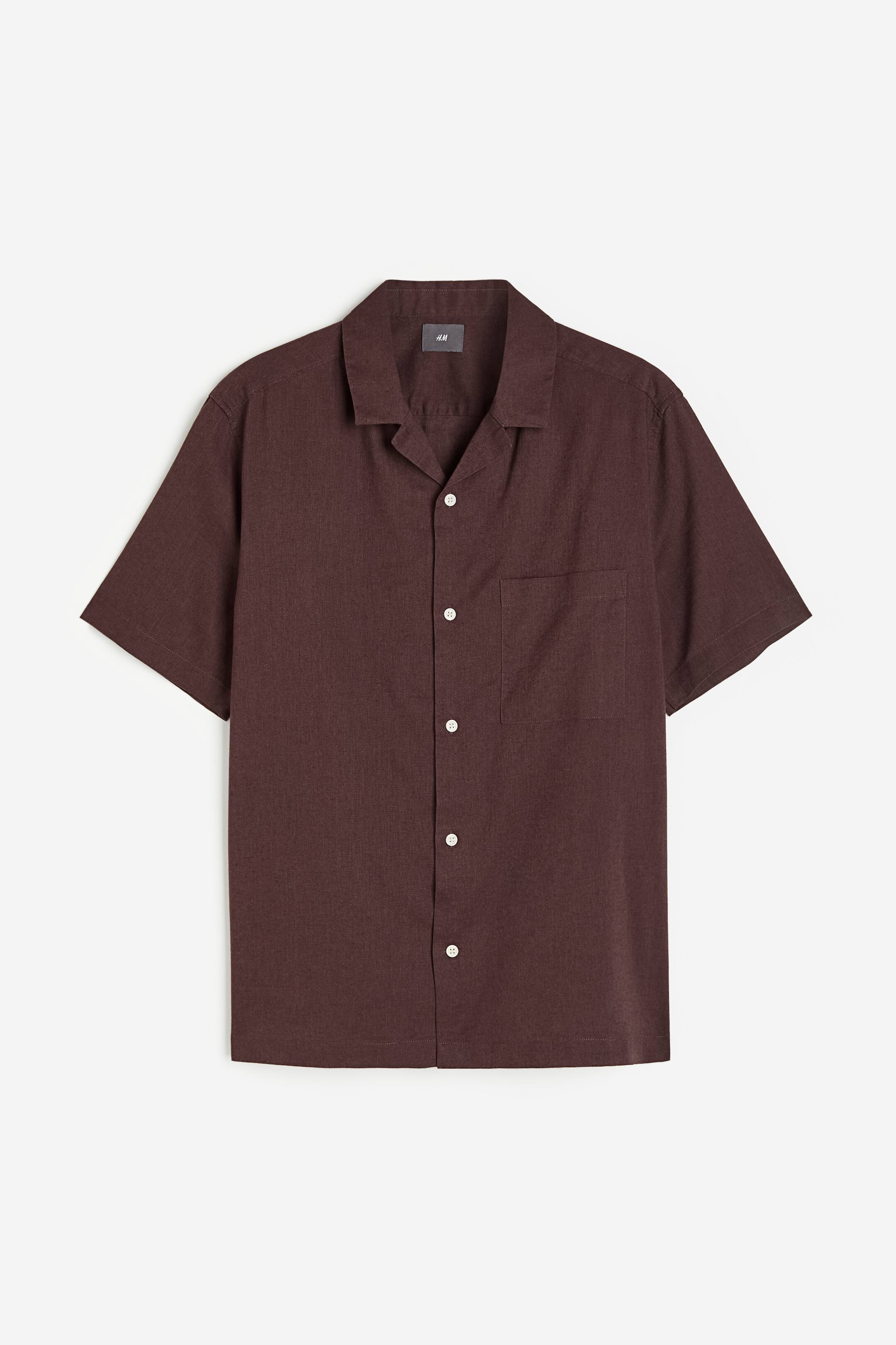 View larger image: Regular Fit Linen-blend shirt - Dark brown - Men | H&M 1