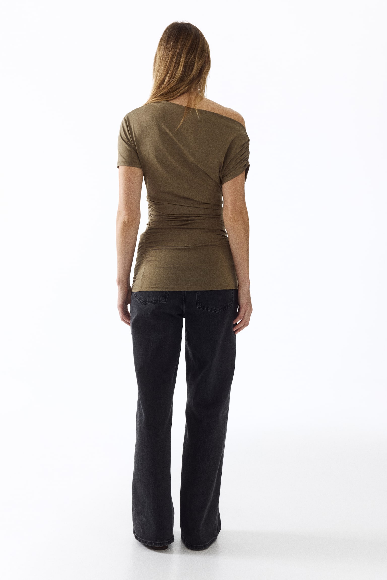 MAMA Drapiertes One-Shoulder-Shirt-Khakigrün - 5