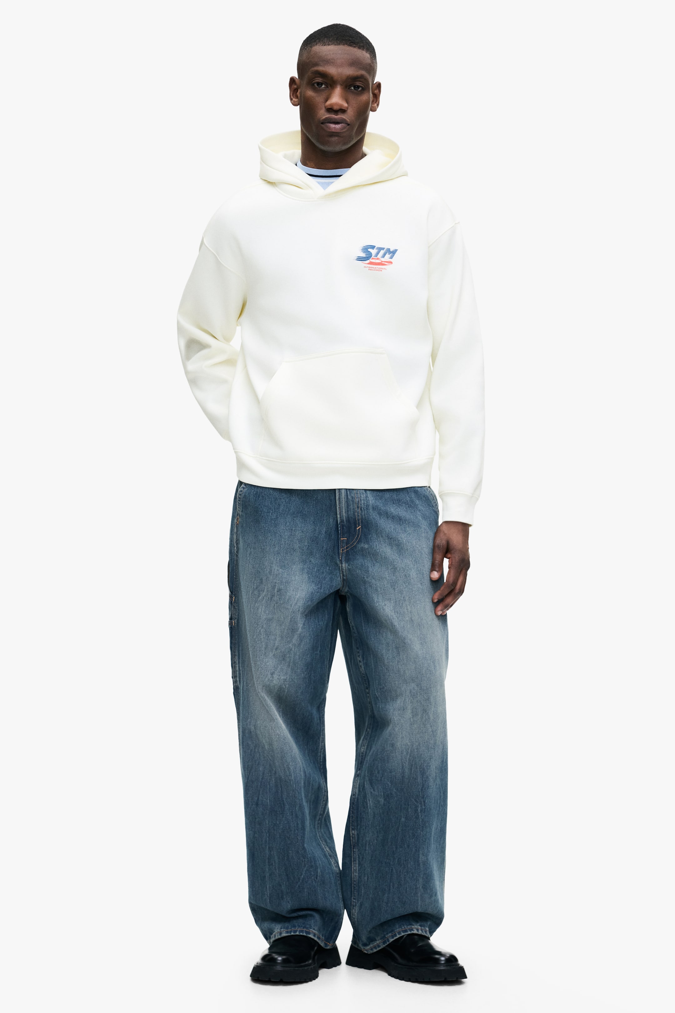 이미지 확대 보기: Relaxed Fit Printed hoodie - White/STM - Men | H&M KR 2