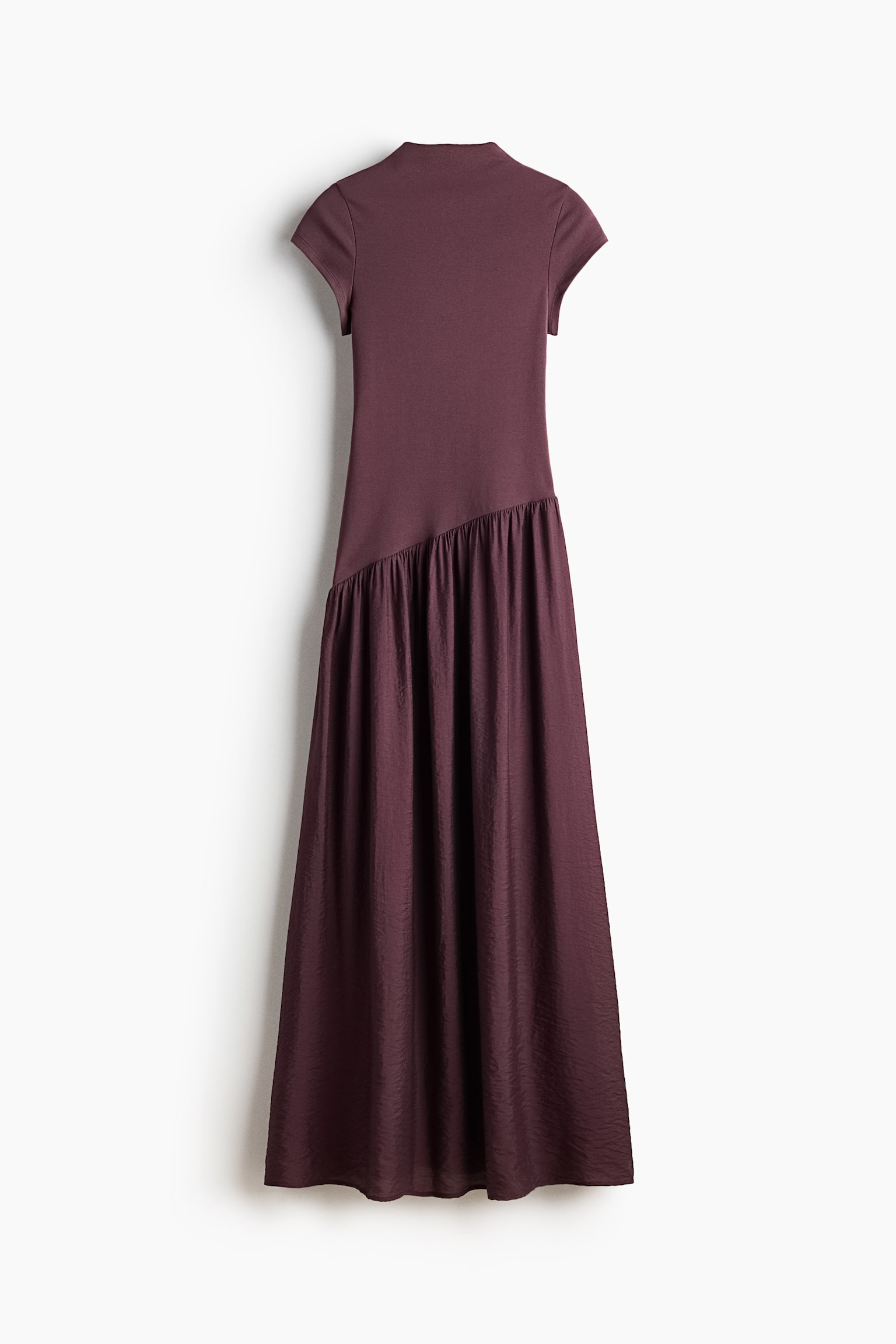 Asymmetric dual-fabric dress - Plum purple/Black/Dark beige