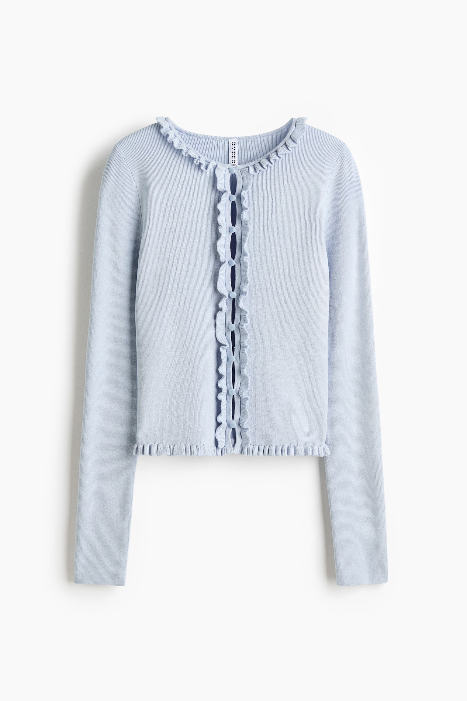 Frill-trimmed cardigan - Light blue/Peach pink/White