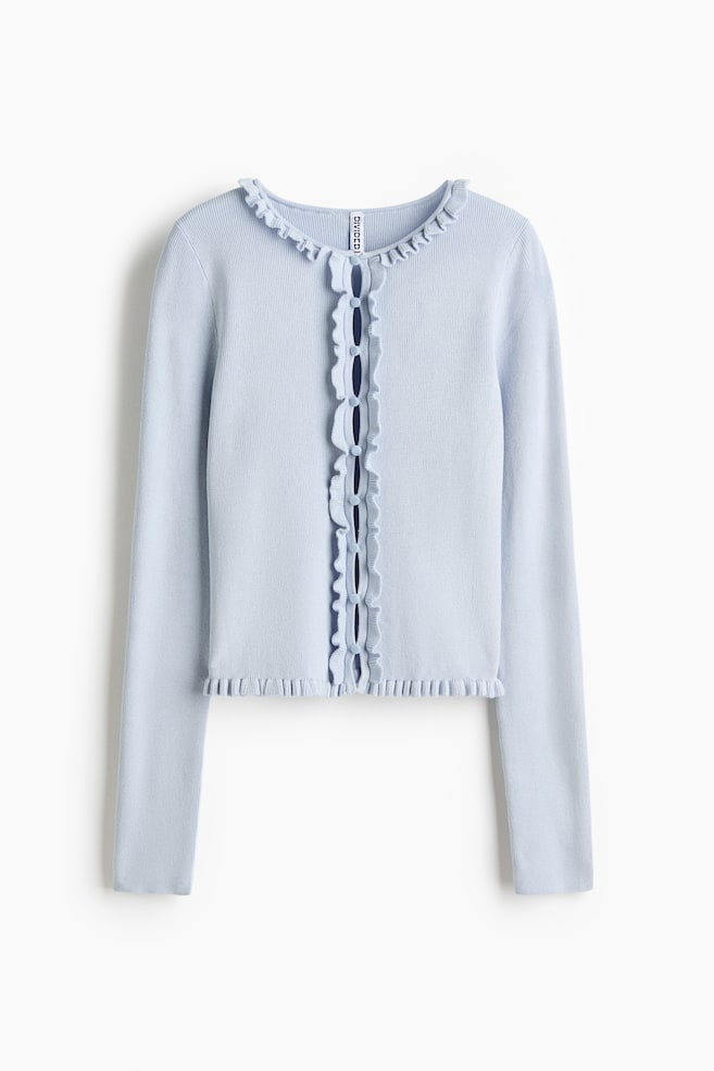 Frill Trim Cardigan - Light blue/Peach pink/White - 1