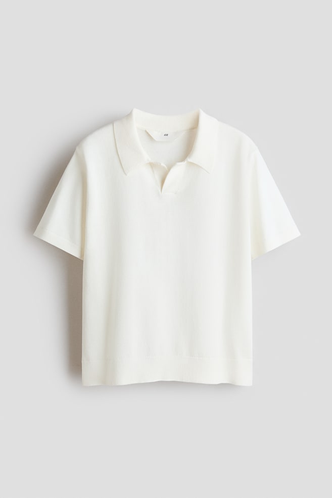 Fine-knit cotton polo shirt - Cream/Navy blue/Light grey marl/Blue - 1