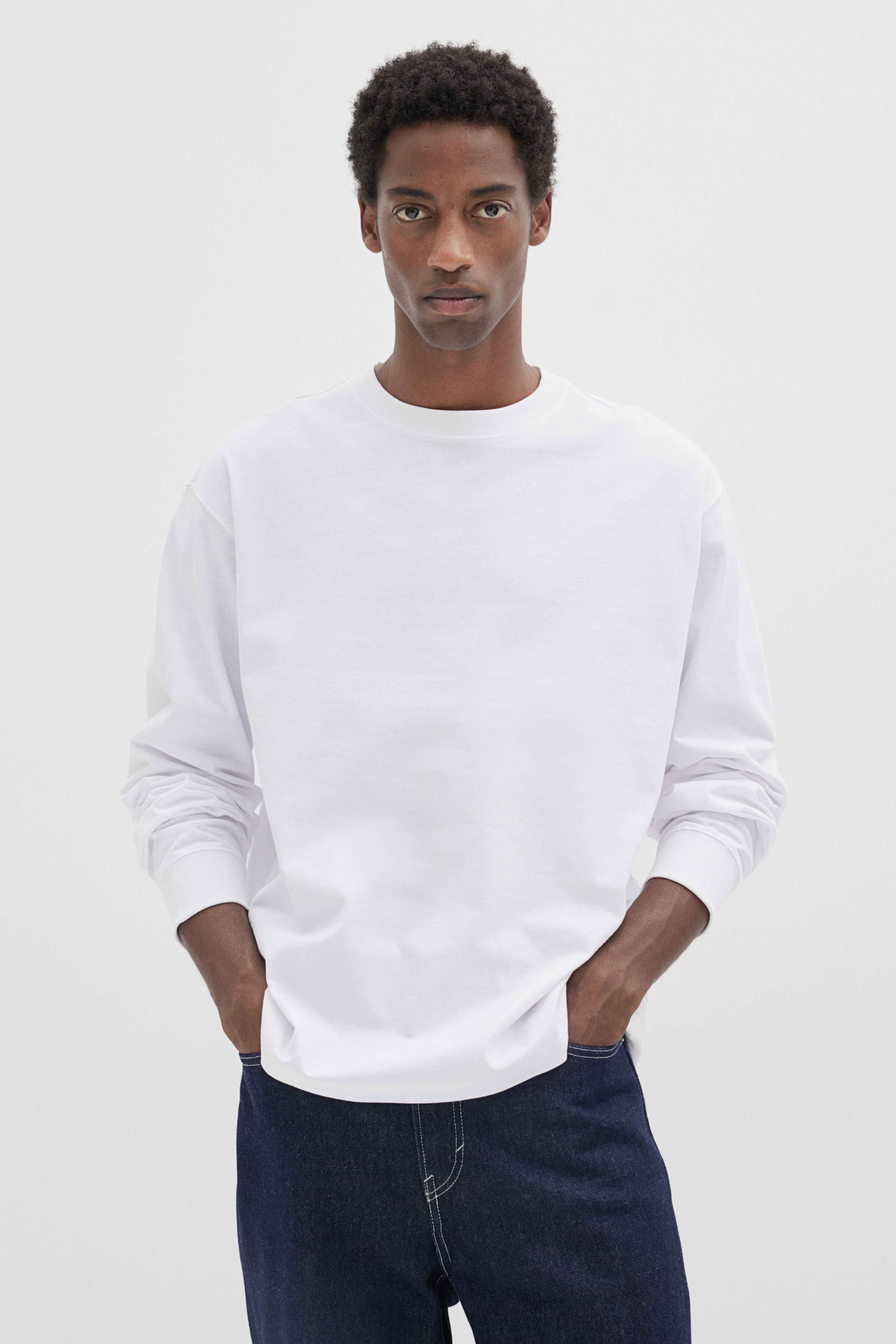 T shirt ample en jersey avec manches longues Blanc HOMME H M CA