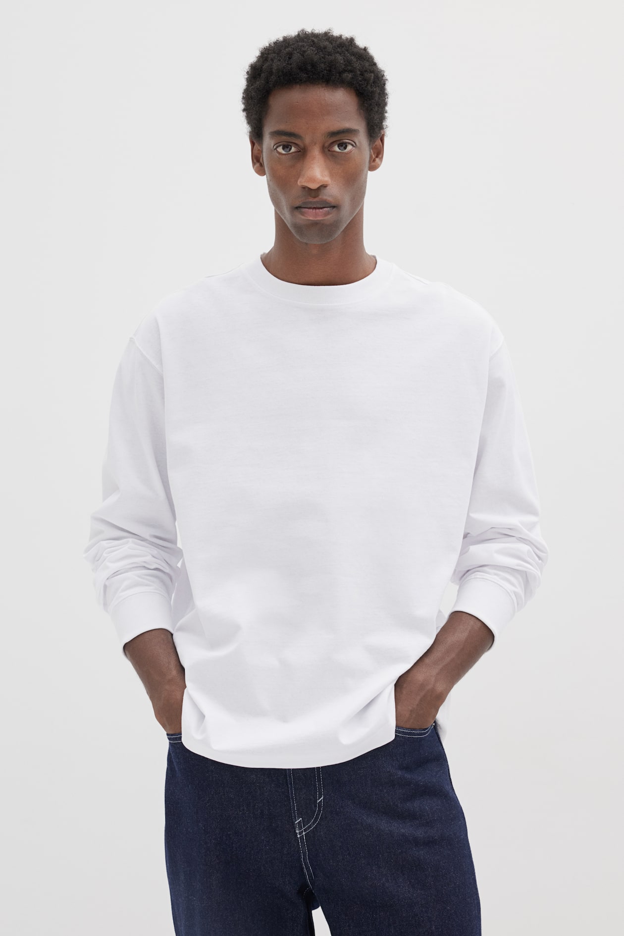 Loose Fit Long-sleeved jersey top White Men H&M IN