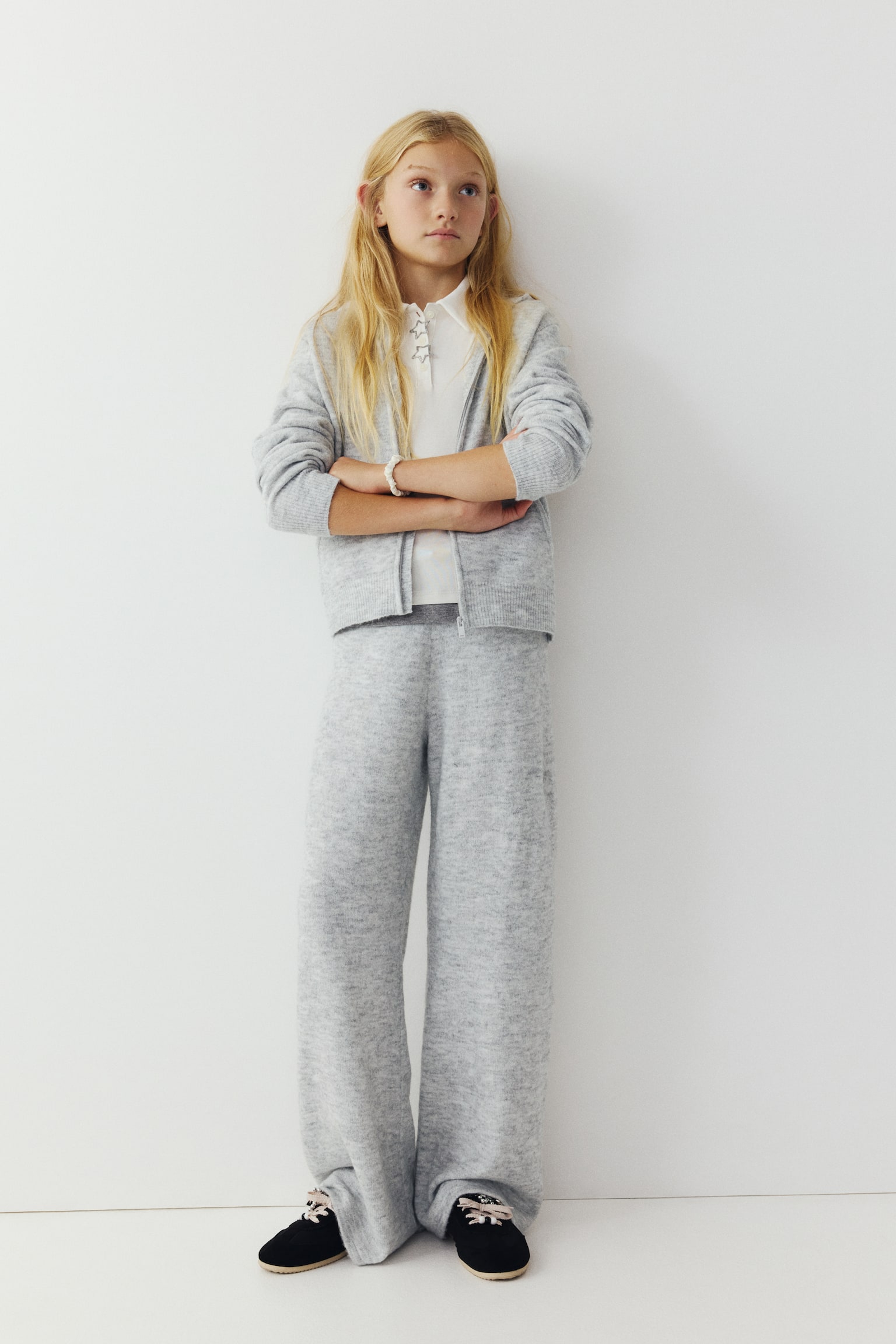 Детские брюки H&M Fine-Knit, цвет: Светлый серый меланжевый — фото 3