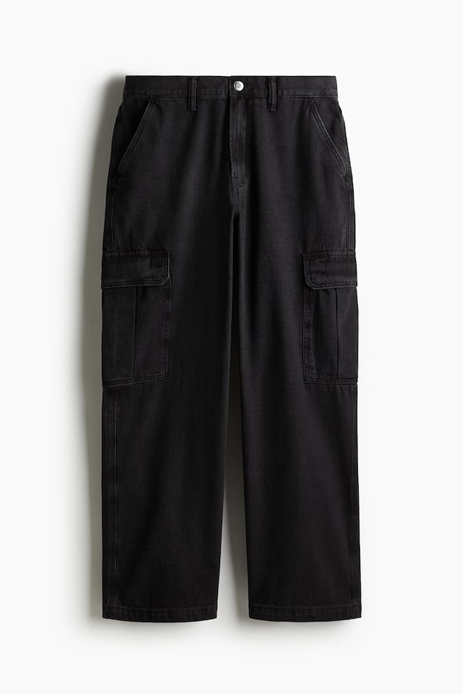 Loose Cargo Jeans - Negro/Azul denim claro - 1