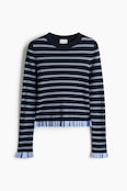 Women's Navy blue/striped Ruffle-Trimmed Rib-Knit Top