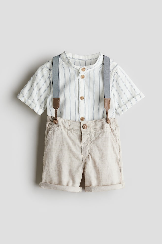 2-piece set with braces - White/Striped/Light blue/Beige/Light blue/Navy blue/Light khaki green/White - 1