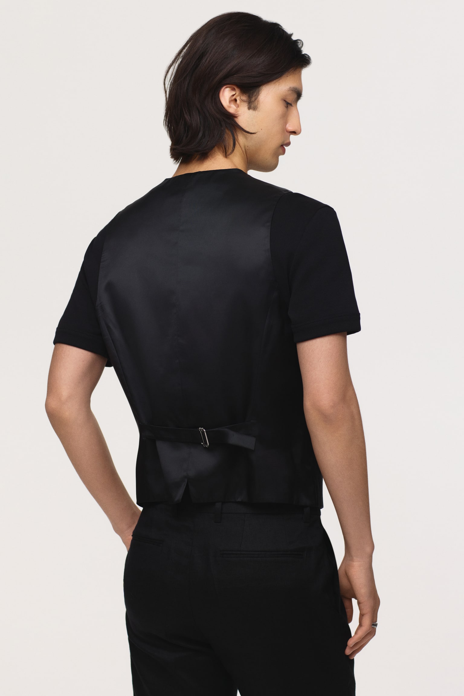 Slim Fit Linen suit waistcoat - Black/Light beige/Navy blue - 5