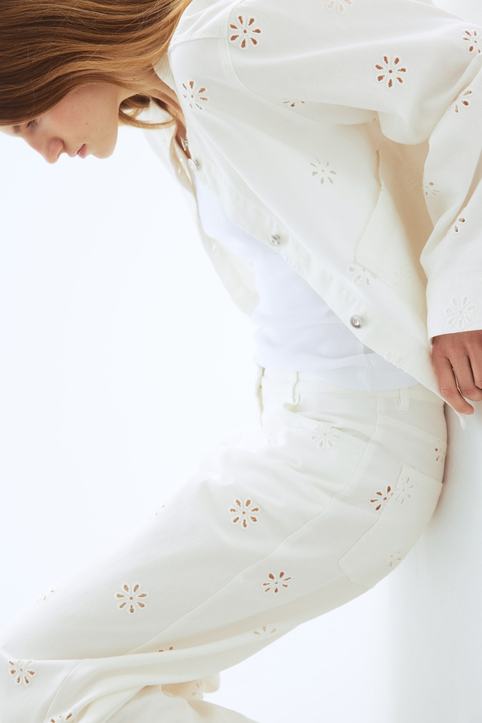 Broderie anglaise twill jacket - White - 4