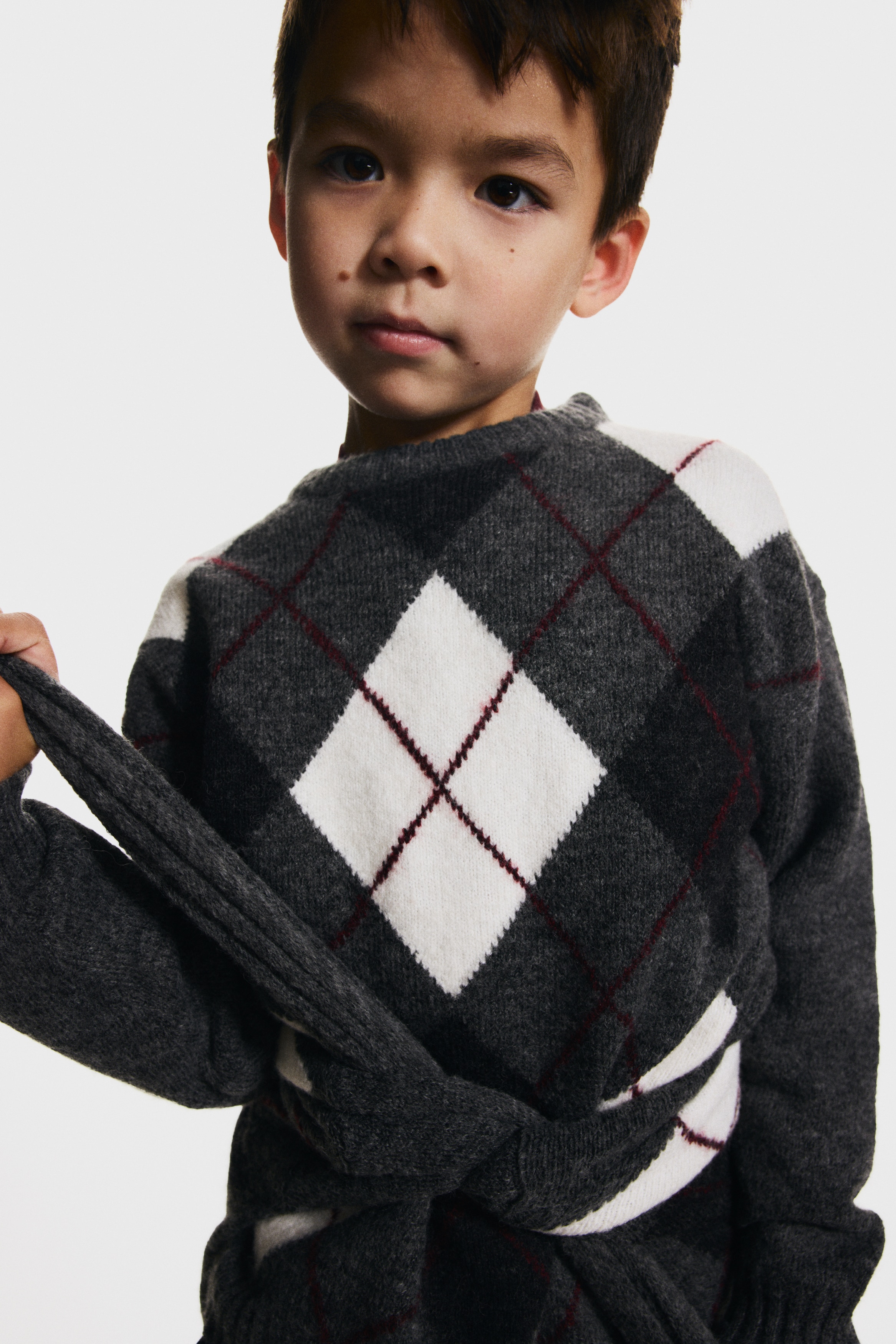 Gray melange/argyle Jacquard-Knit Sweater for kids | H&M US