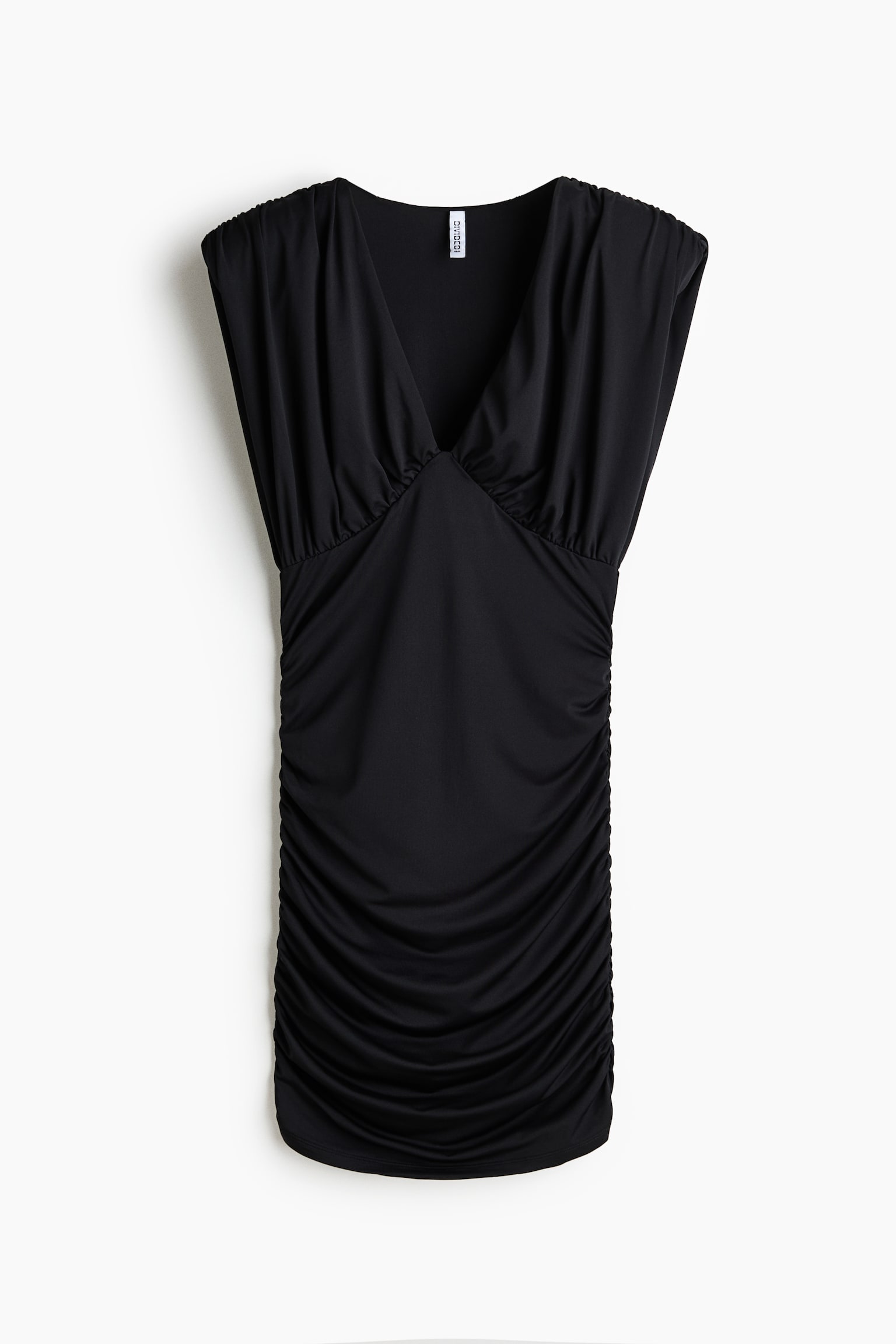 Draped Dress with Shoulder Pads - Black