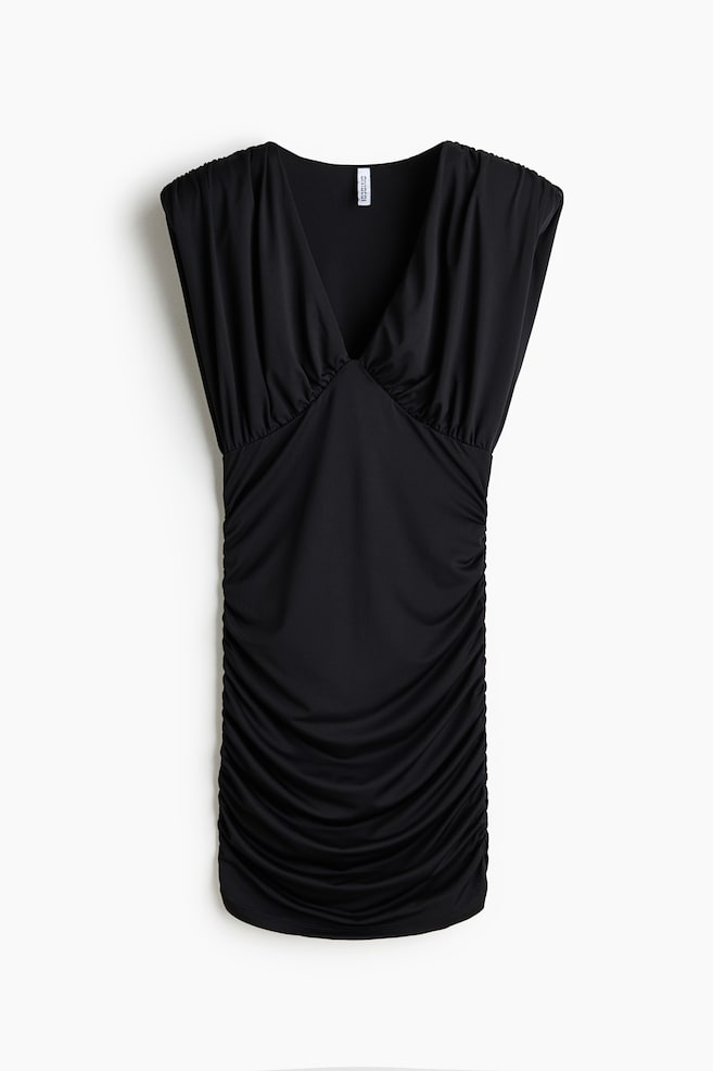 Drapiertes Kleid mit Schulterpolstern - Schwarz - 1