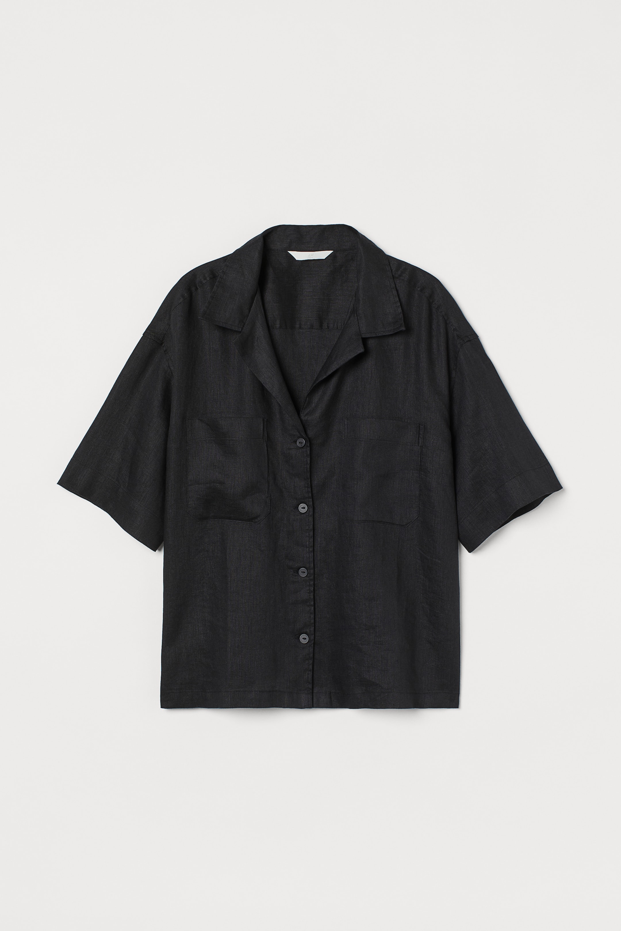 Linen resort shirt - Short sleeve - Regular length - Black - Ladies | H ...