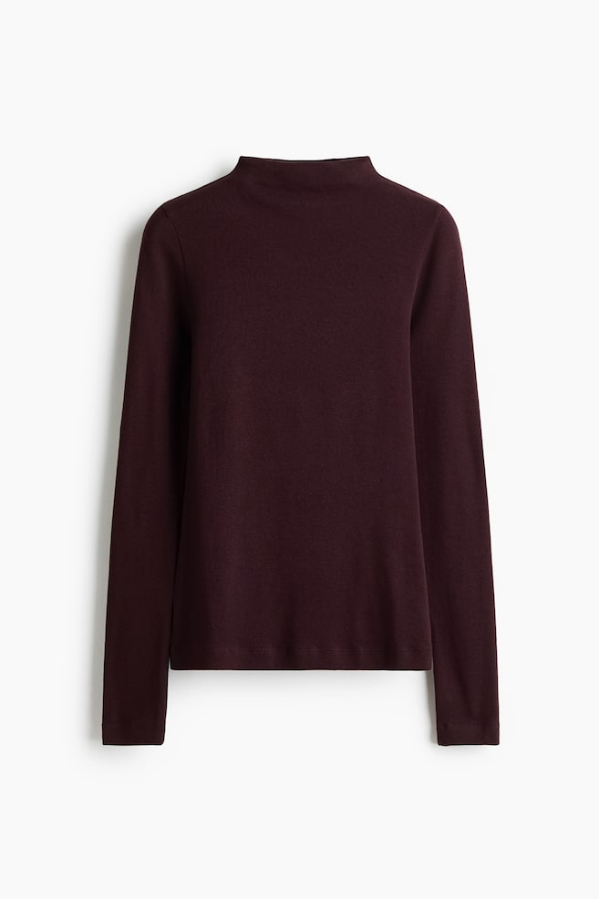 Mock Turtleneck Top - Burgundy/White - 1